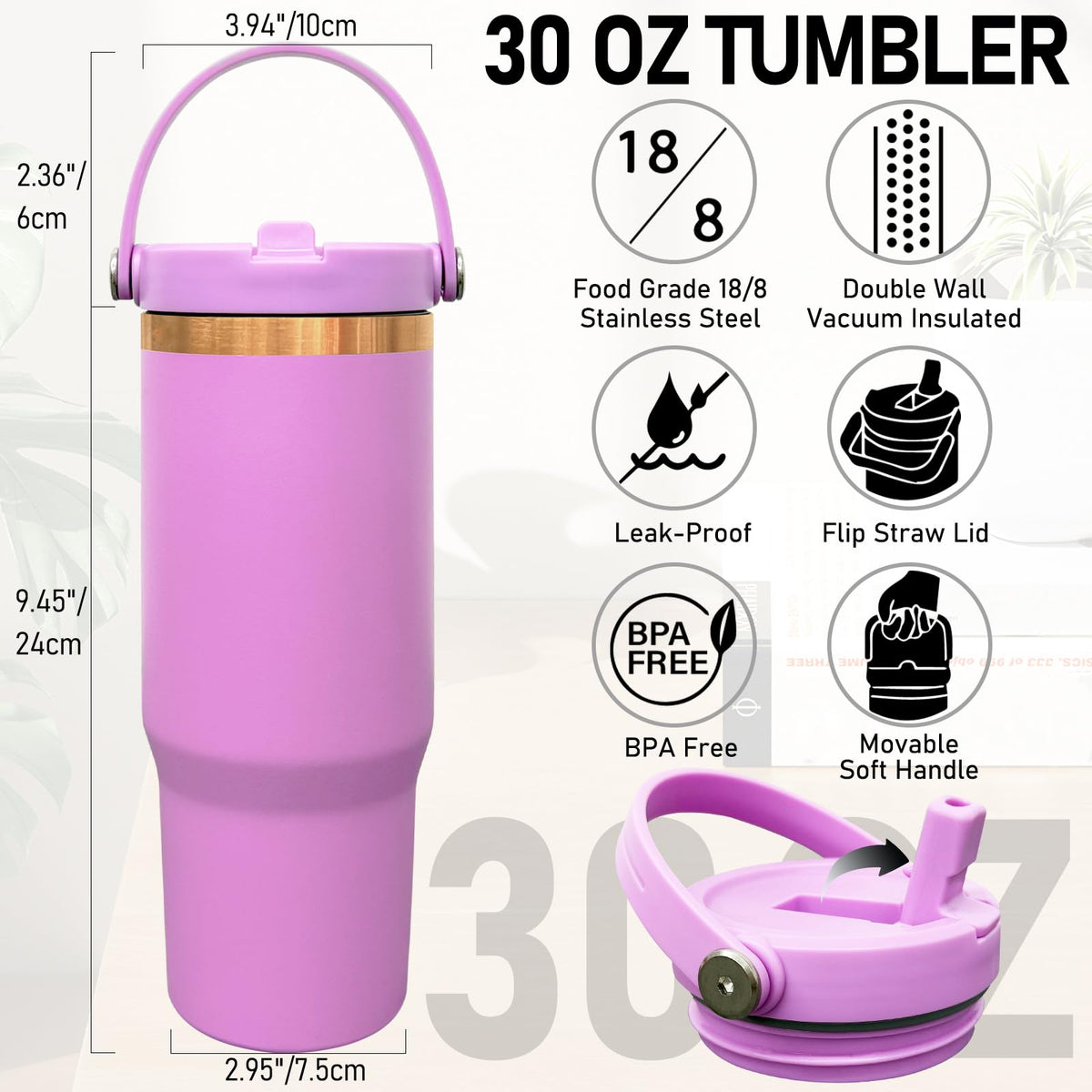 30 oz Tumbler Bulk with Top Handle and Flip Straw LightPurple
