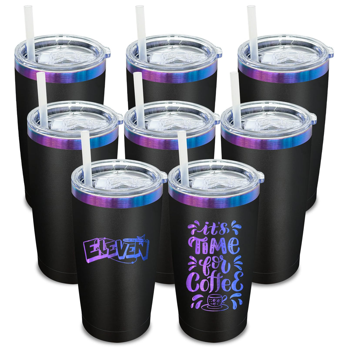 20 oz Tumbler Bulk Stainless Steel Tumblers with Lids and Straws Black (8 Count)