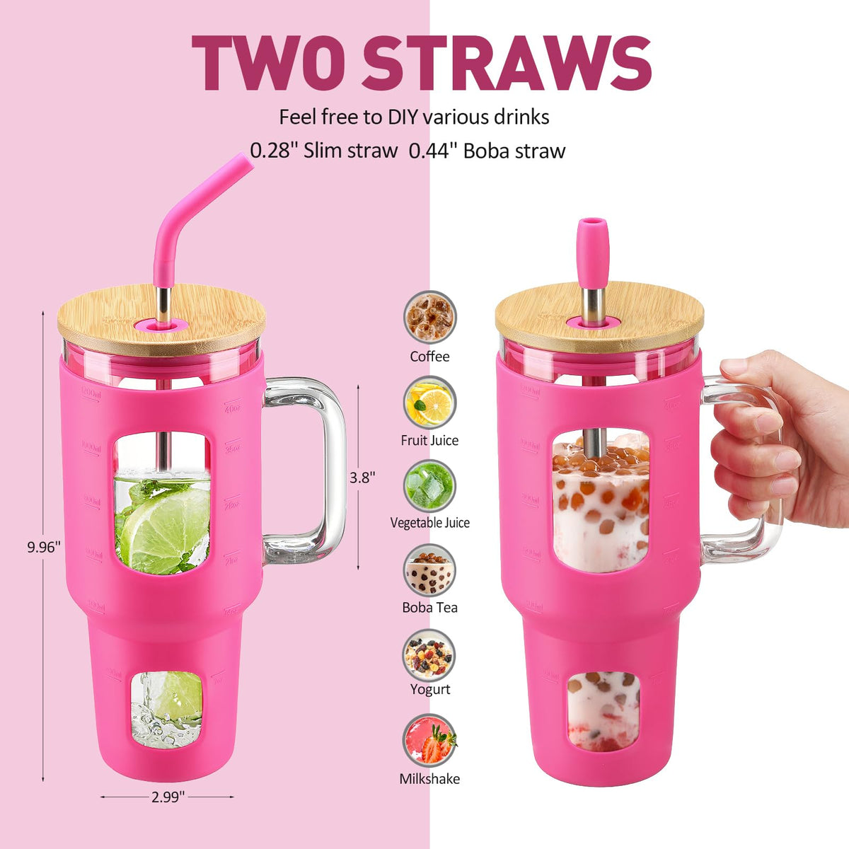Glass Tumbler with Straw and Lid