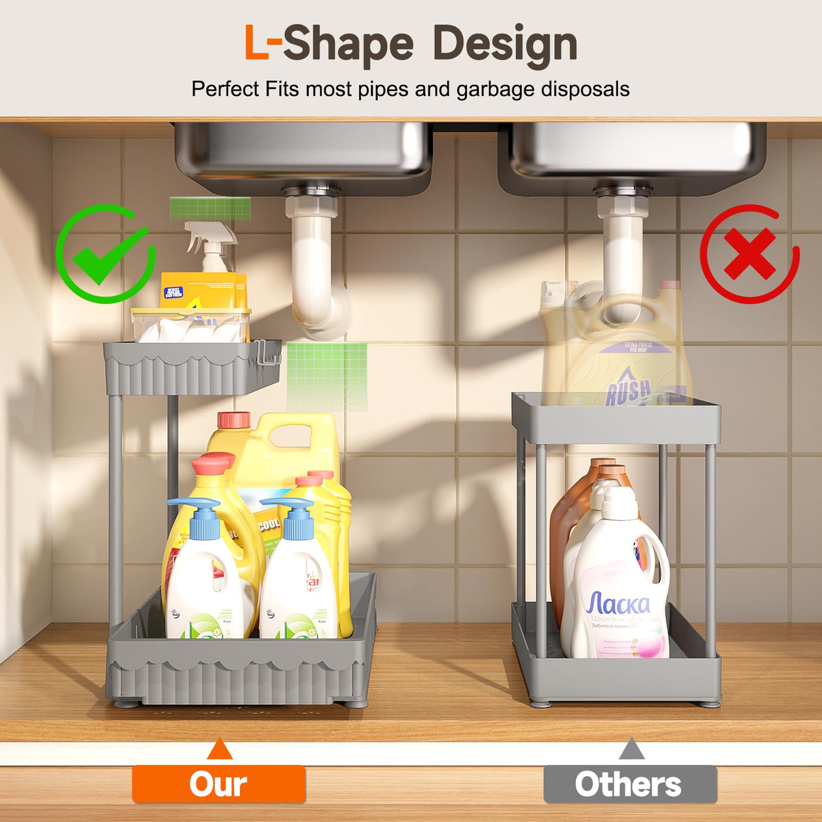 3-Pack 2-Tier L-Shaped Under Sink Organizers with Sliding Drawers (3 Count)