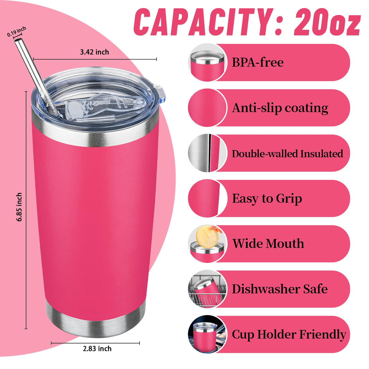 20 oz Tumbler with Lids and Straws
