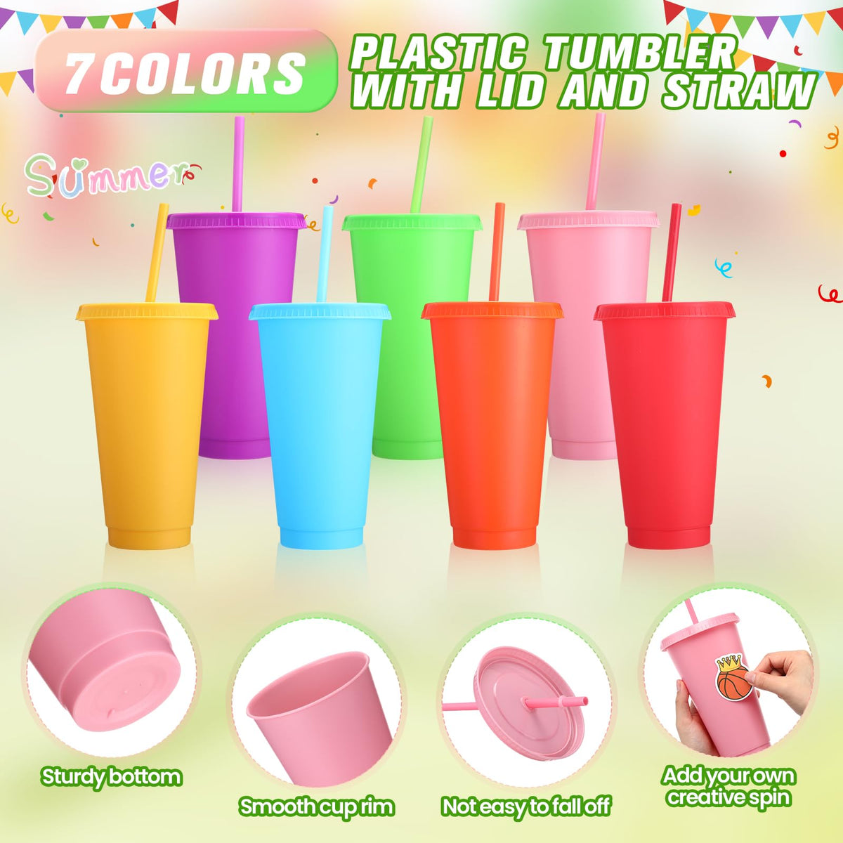 30 Pack Plastic Cups with Lids Straws (30 Count)