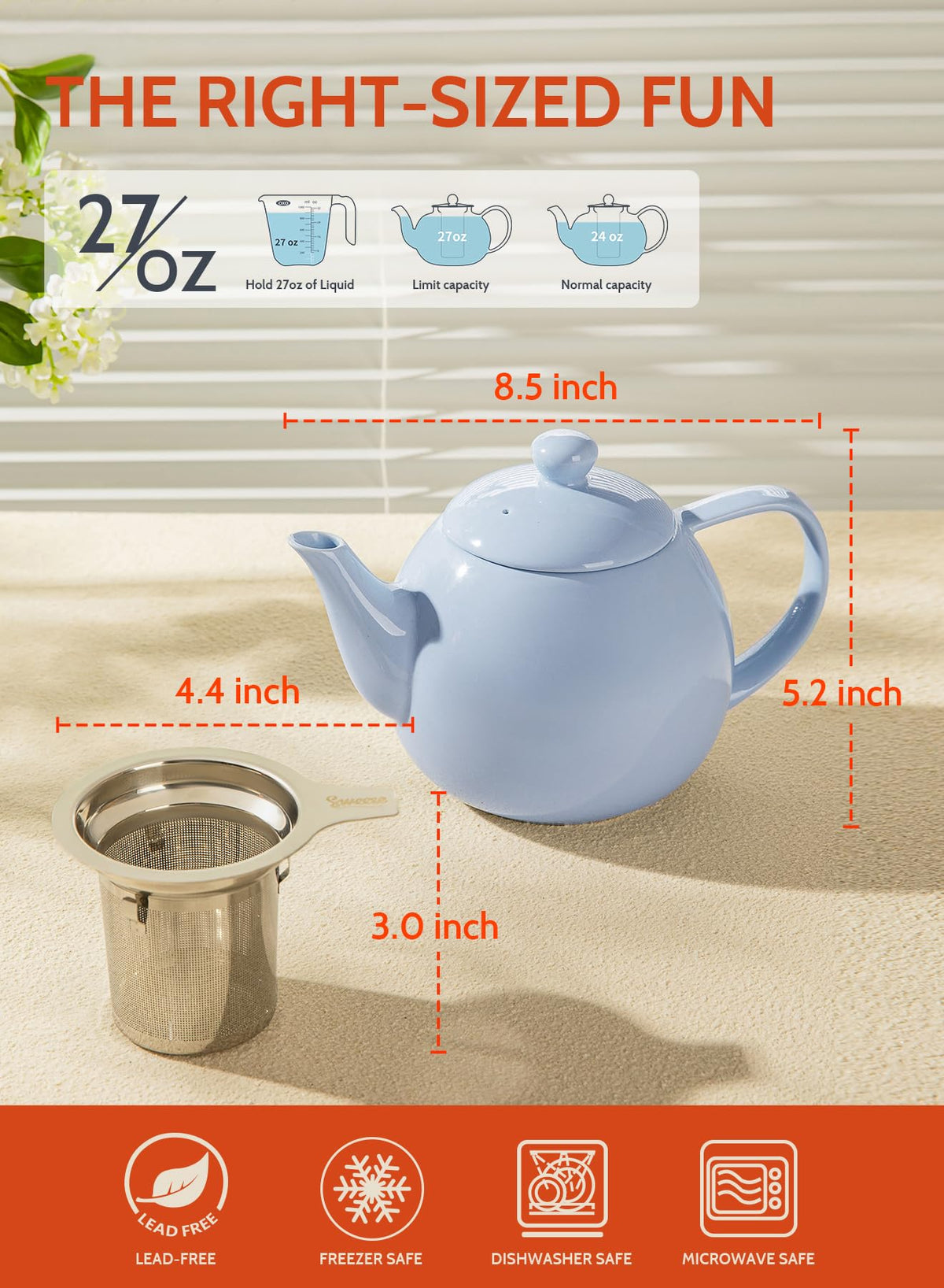 Teapot Porcelain Tea Pot with Stainless Steel Infuser
