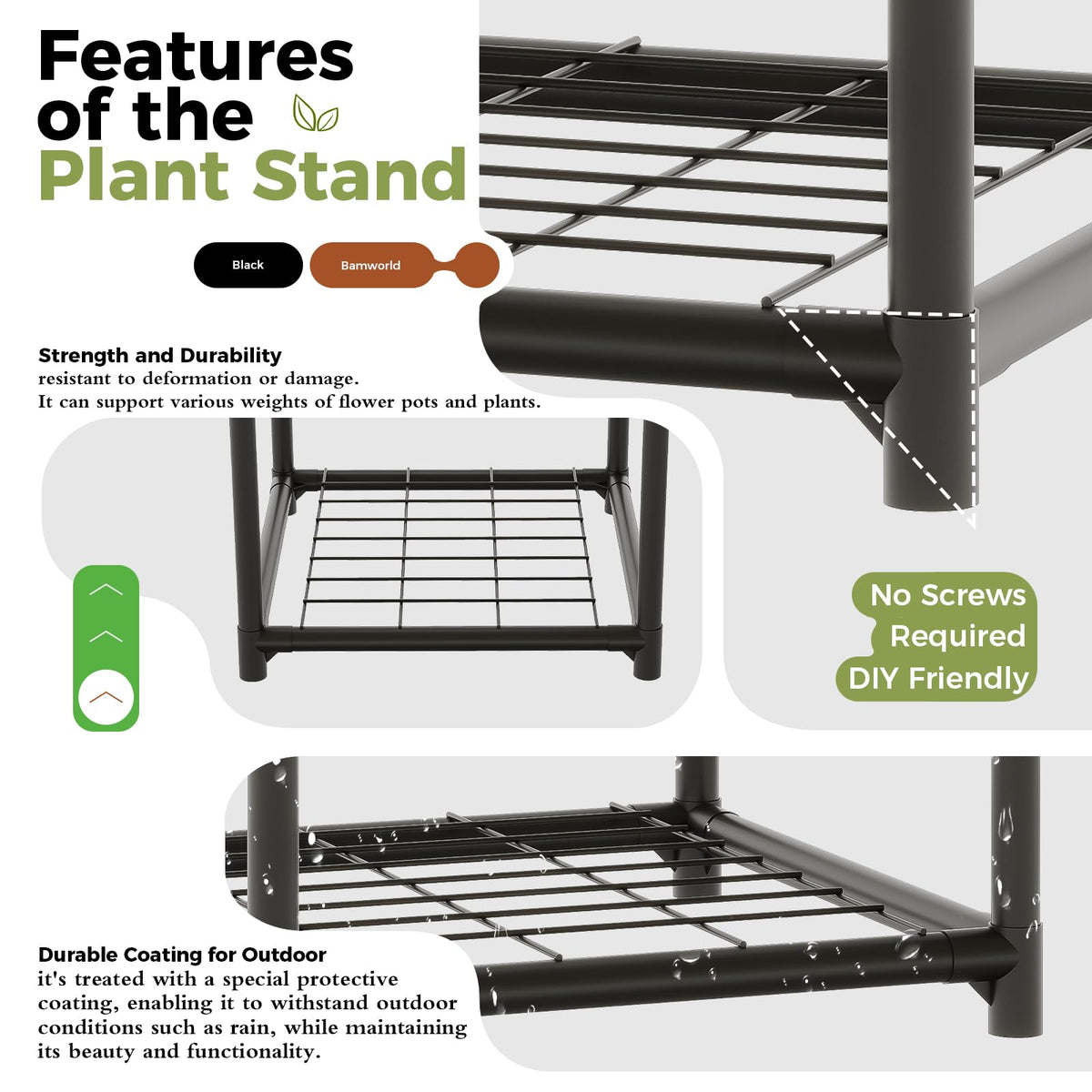 Black Plant Stand Outdoor Metal Plant Shelf for Multiple Plants