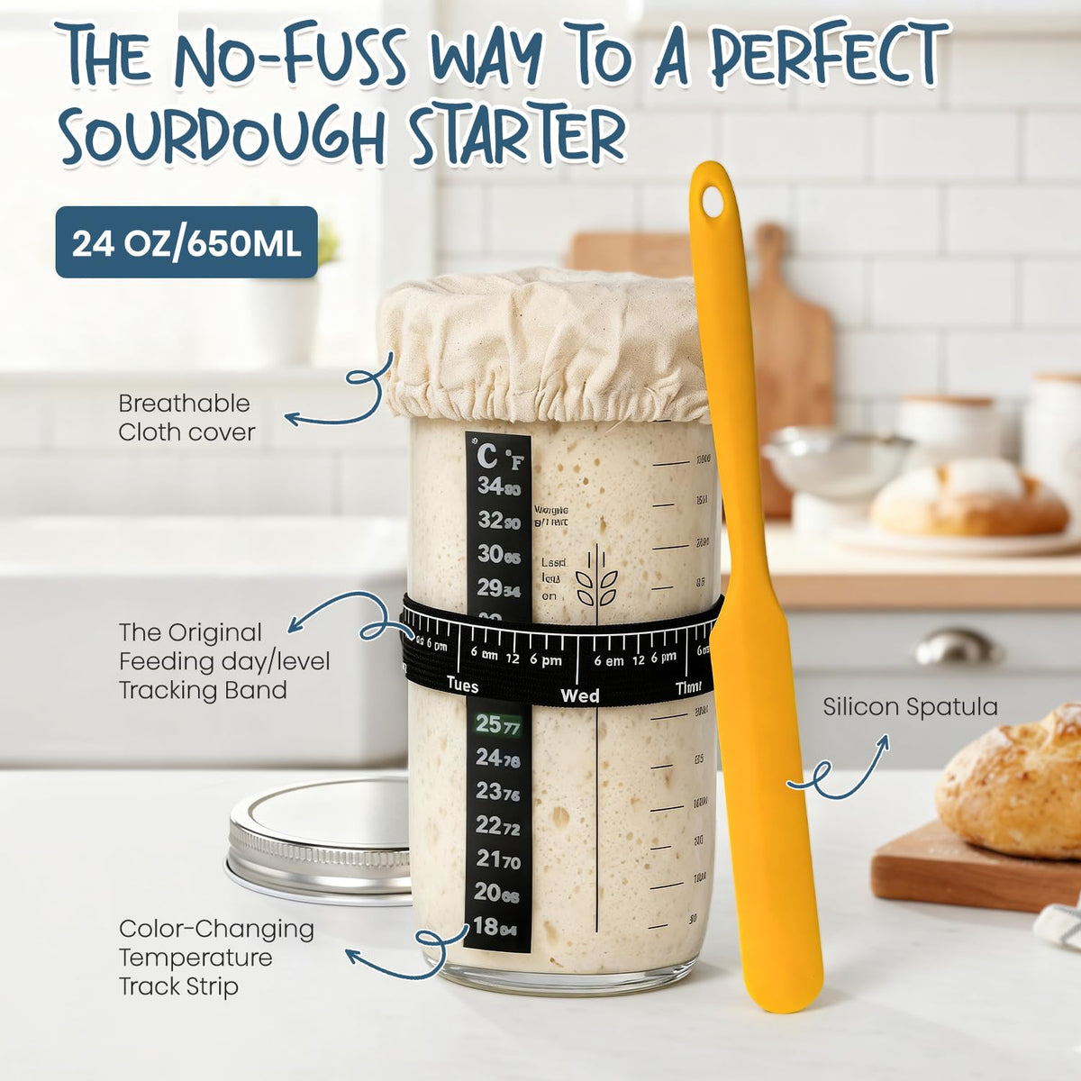 Sourdough Starter Kit with Banneton Bread Proofing Baskets and Jar