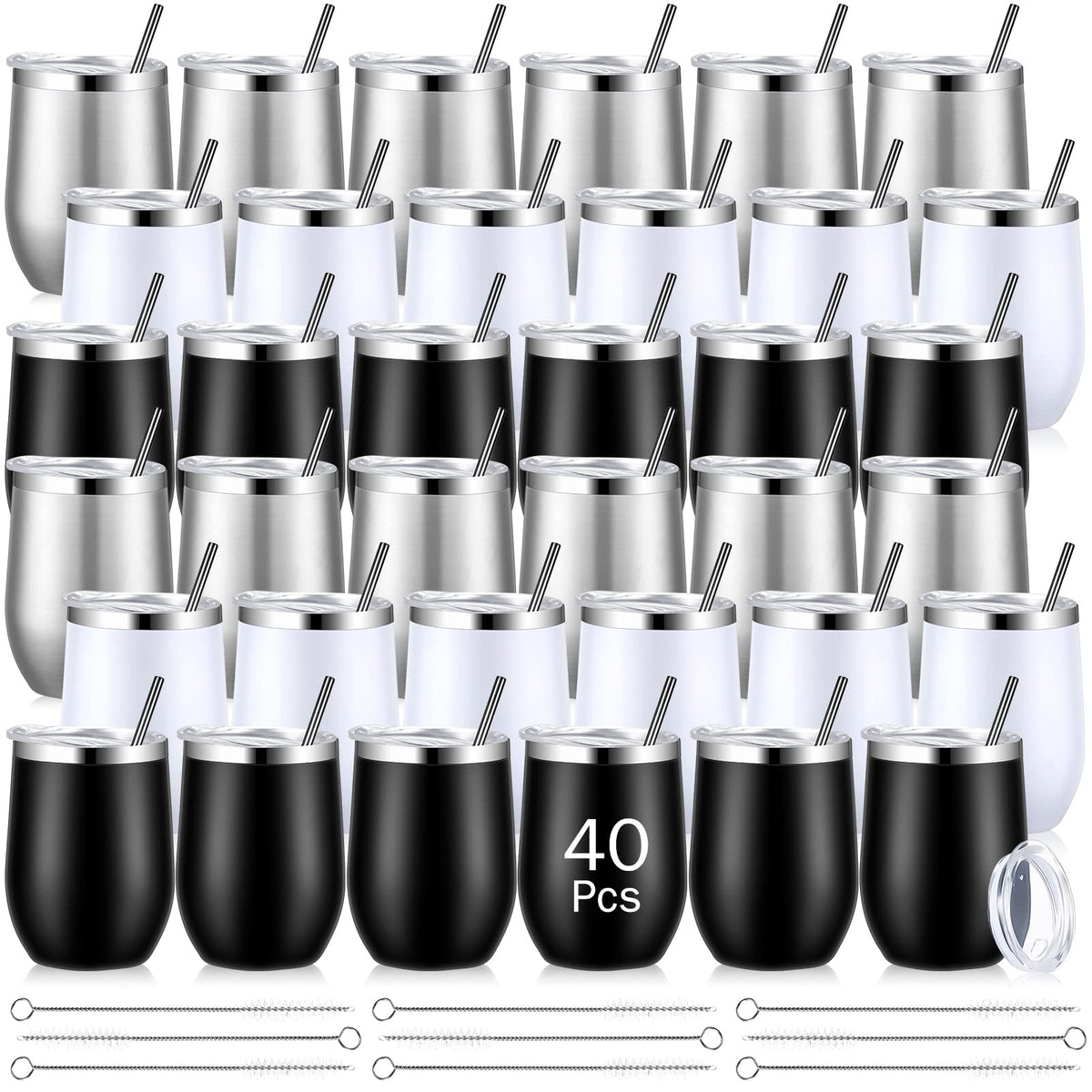 40 Pack Insulated Wine Tumblers Bulk 12oz