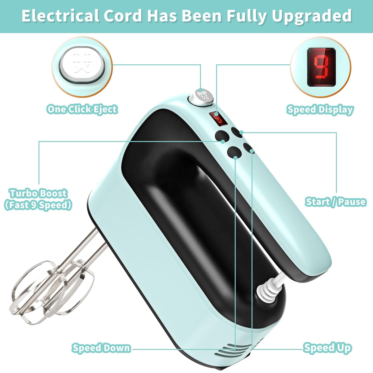 9 Speed Digital Hand Mixer Electric