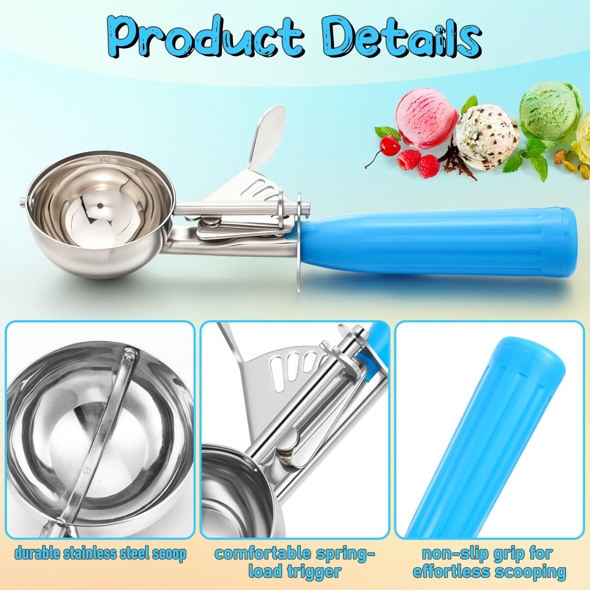 4 Pcs Ice Cream Scooper with Trigger