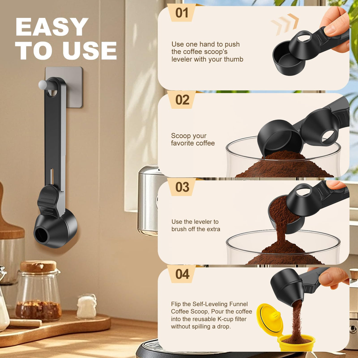 Coffee Scoop with Funnel for Ground Coffee & Protein Powder (2 Count)