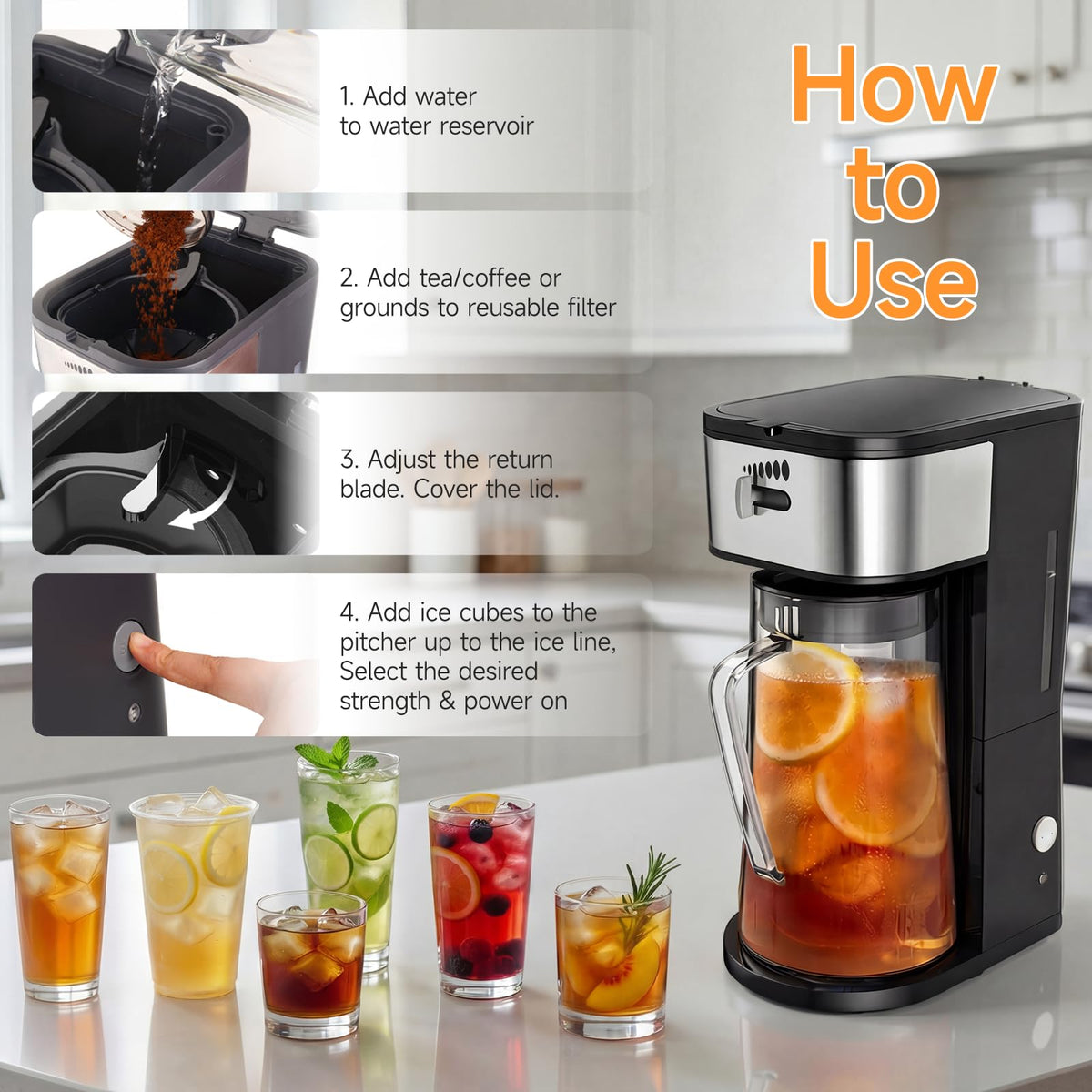 Iced Coffee Tea Maker With Reusable Filter Basket 3 QT Pitcher Iced Tea And Coffee Machine