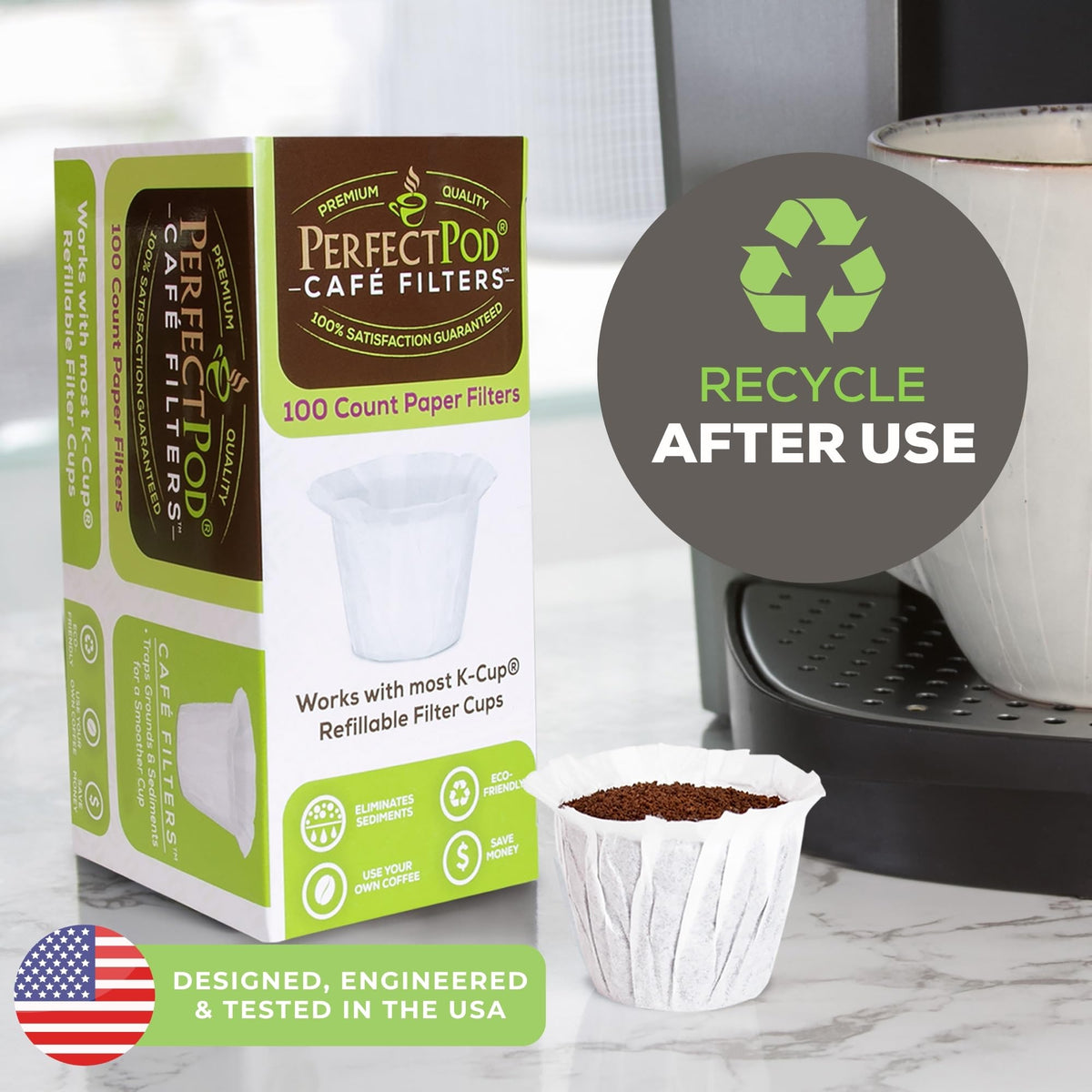 Café Filter Paper Liners for Reusable K (100 Count)