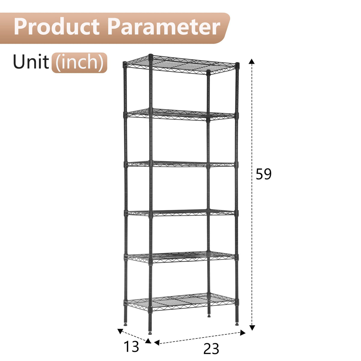 6 Tier Wire Shelving Units Adjustable Metal Storage Rack 23L x 13W x 59H NSF Pantry Shelves Kitchen Organization Shelf for Kitchen Garage Small Places Commercial