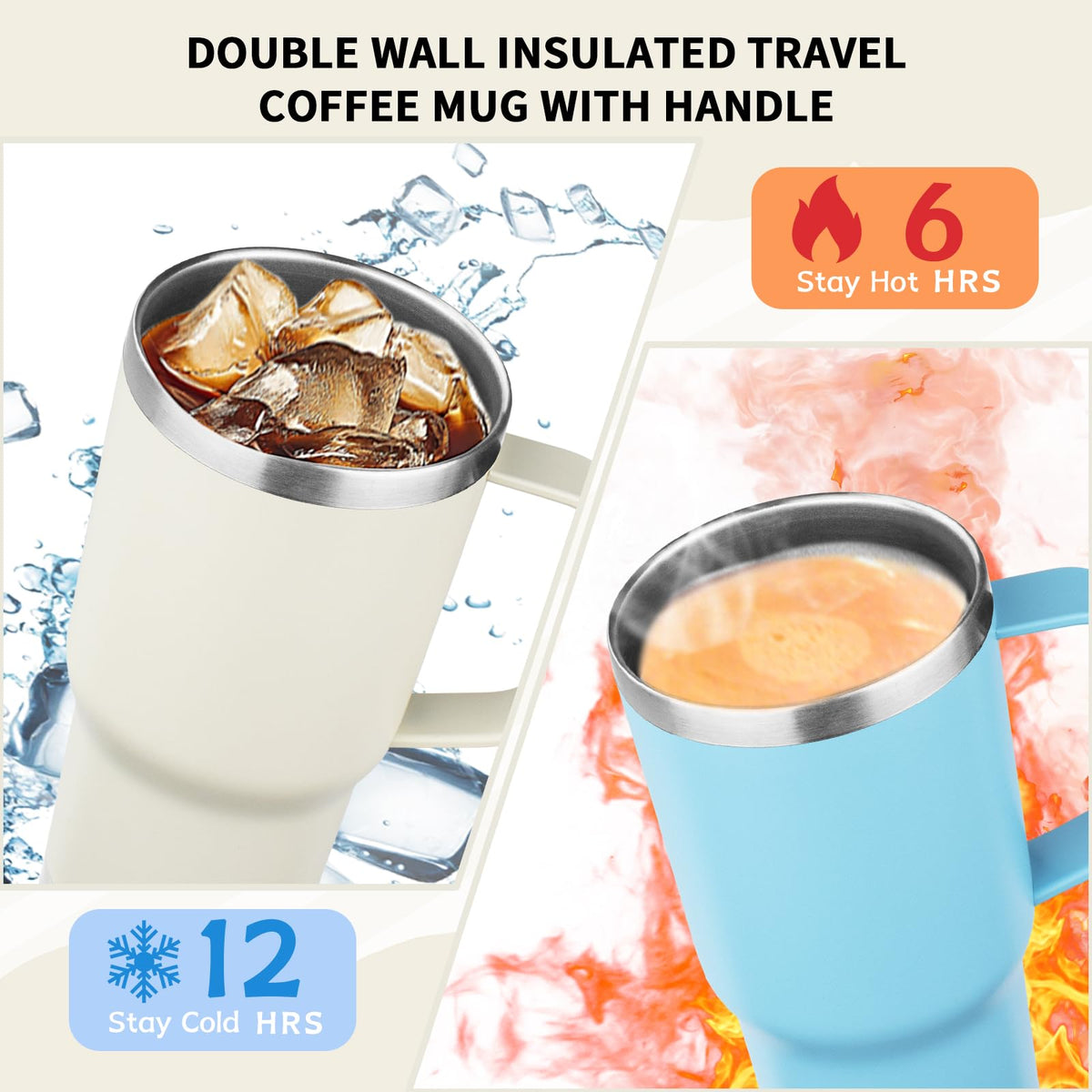 20oz Insulated Tumbler with Handle Stainless Steel Travel Coffee Mug with Lid and Straw Double Wall Vacuum Leak (4 Count)