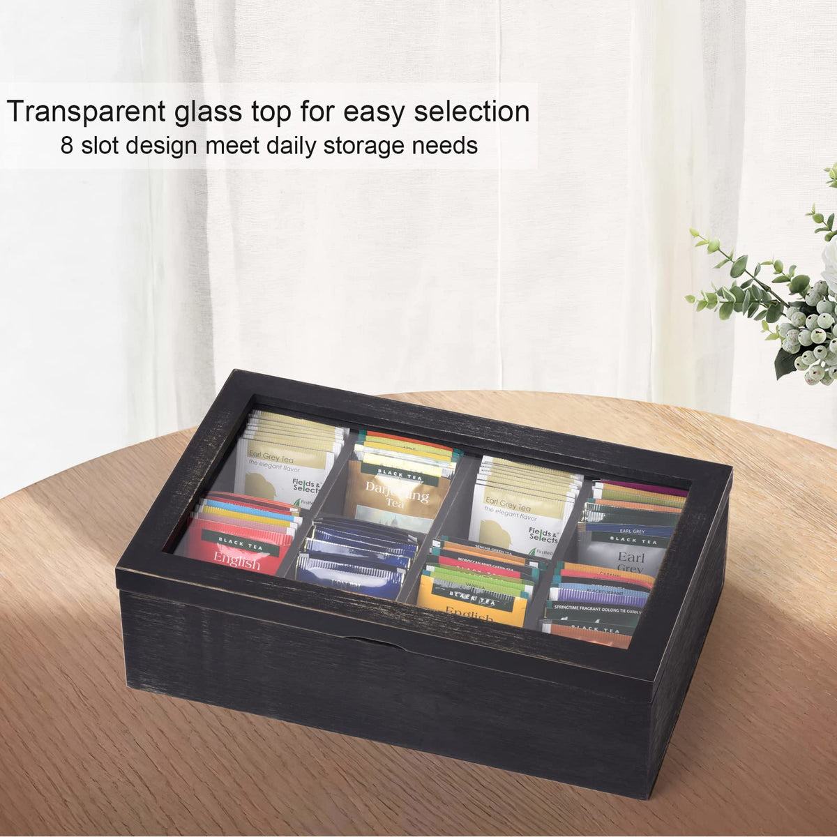 Wooden Tea Box with Lid & 8