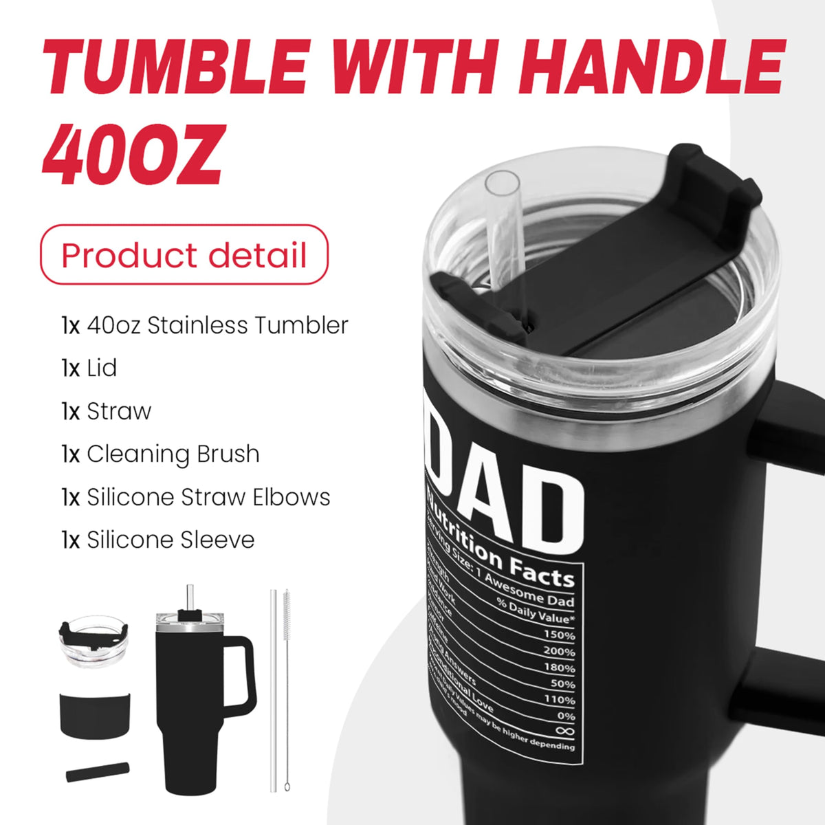 Best Dad Ever Tumbler with Handle 40oz Stainless Steel Insulated Coffee Cup