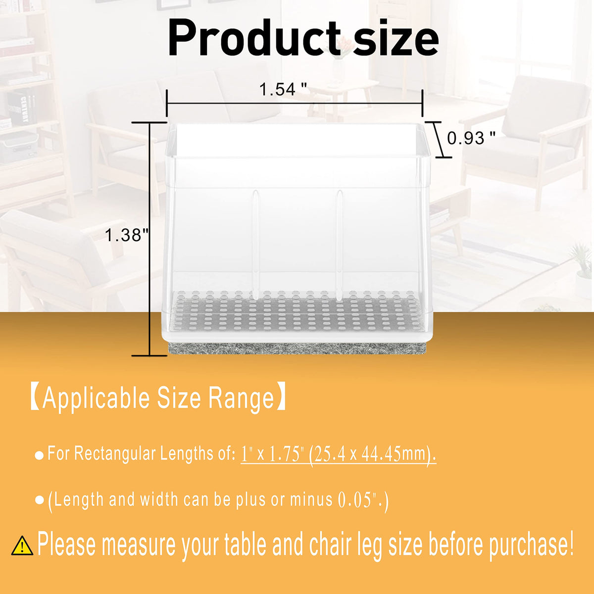 1" x 1 3 4" Rectangle Chair Leg Protectors for Hardwood Floors (16 Count)