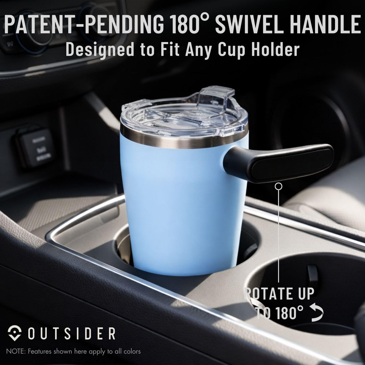 The AM 17 oz Stainless Steel Vacuum Insulated Coffee Mug with 180° Rotating Swivel Handle and Lockable Spill Proof Lid