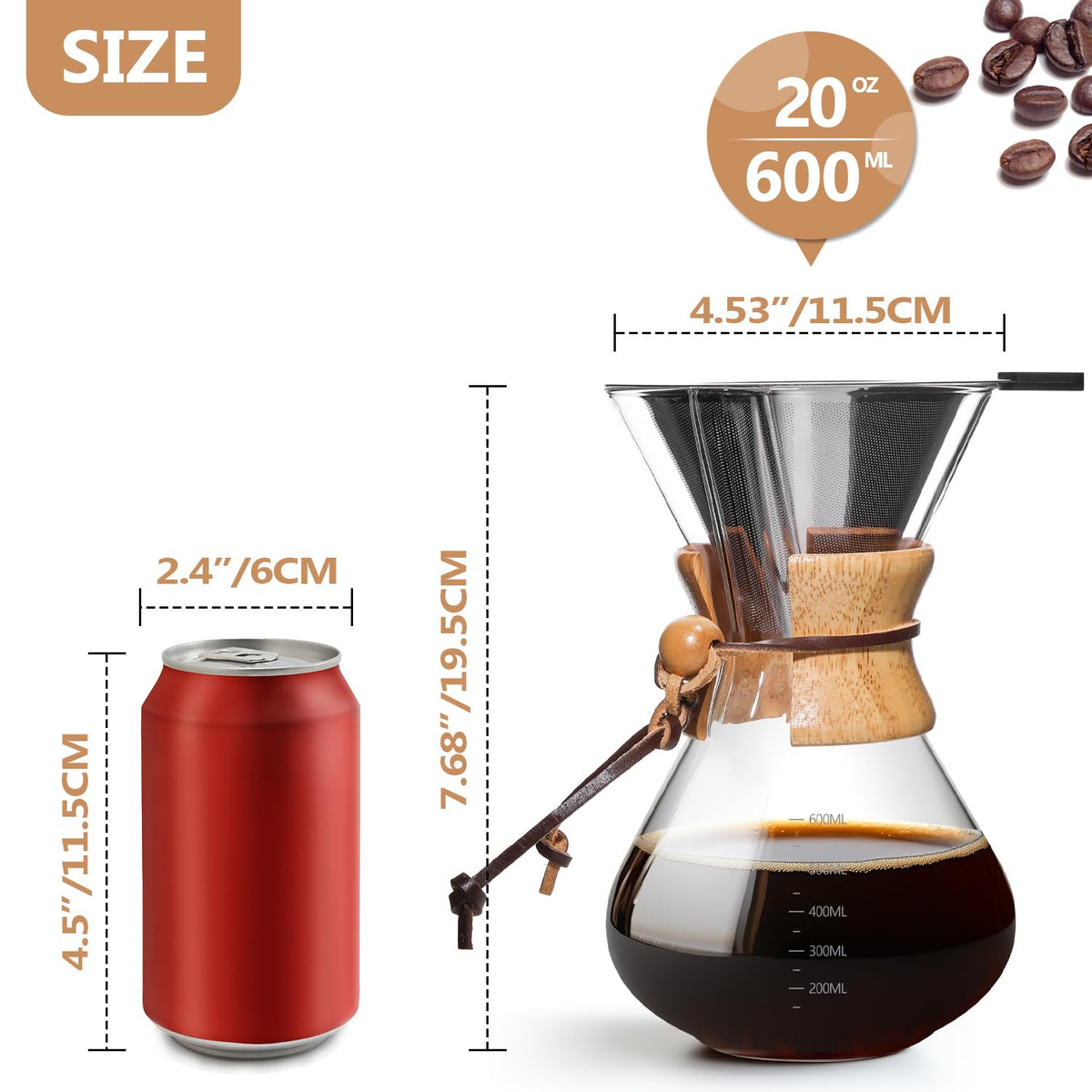 Pour Over Coffee Maker 20 OZ