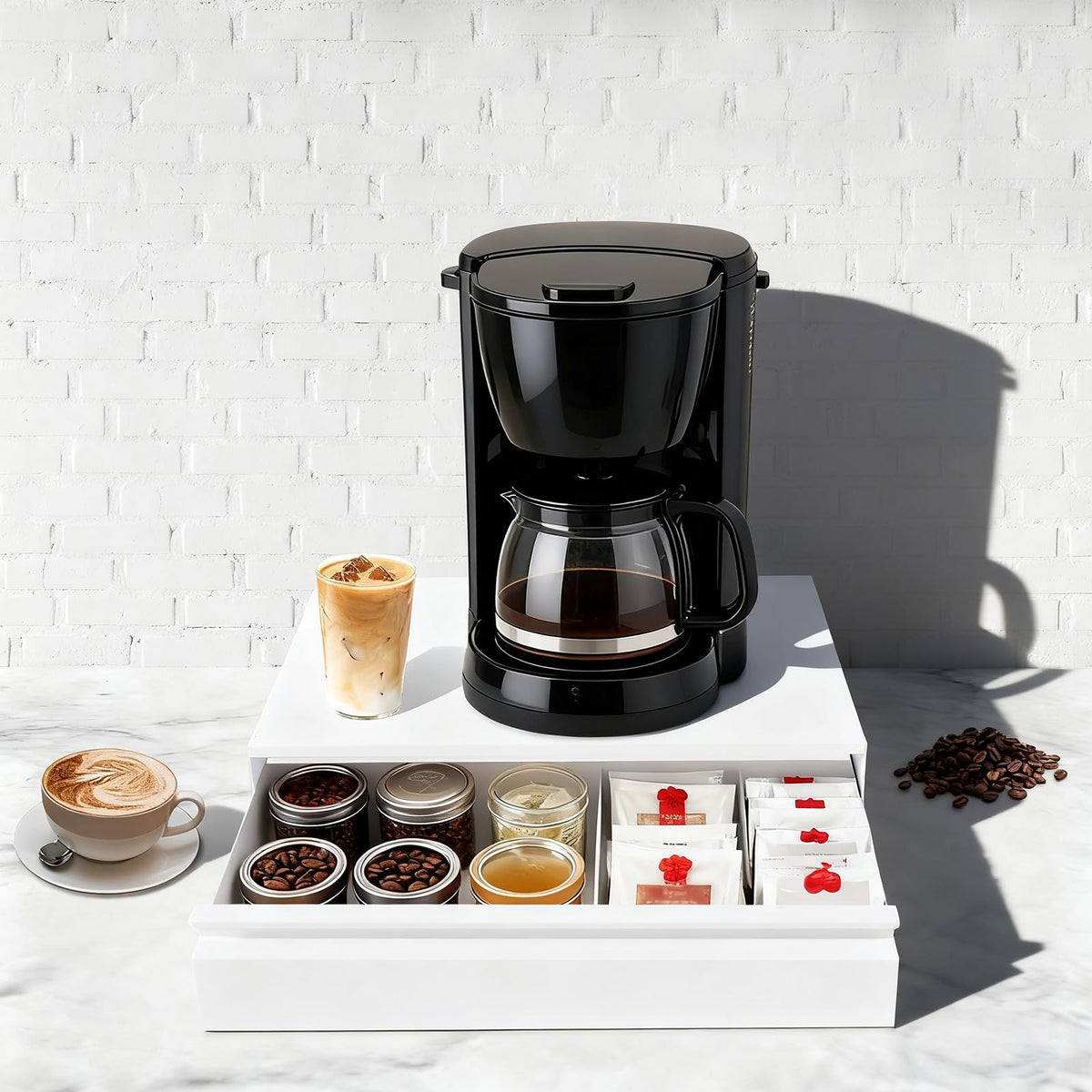 Microwave Rack Coffee Pod Holder with Drawer & Shelf