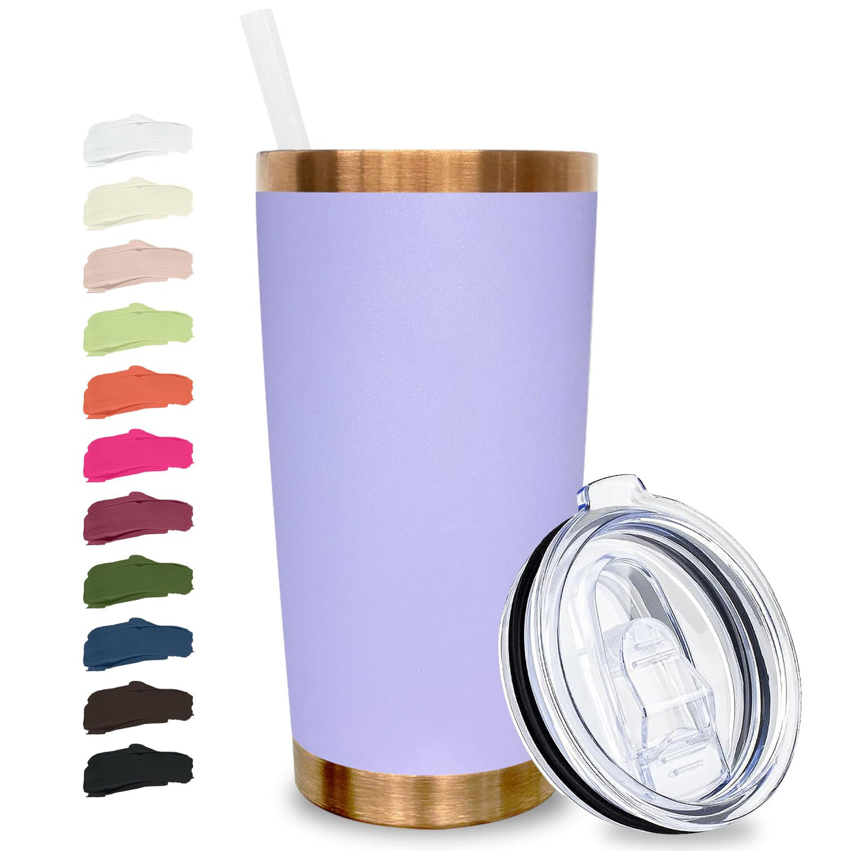 20 oz Tumbler Bulk Stainless Steel Tumblers with Lids and Straws Lilac