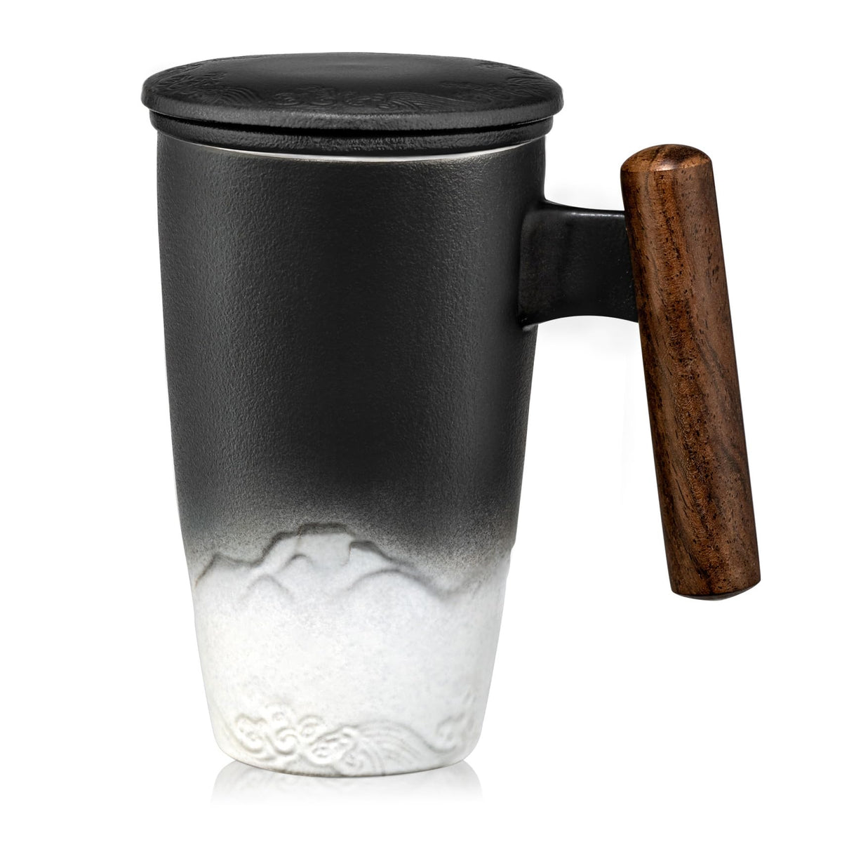 Tomotime Ceramic Tea Cup with Infuser and Lid Tea Mugs Wooden Handle 400ml