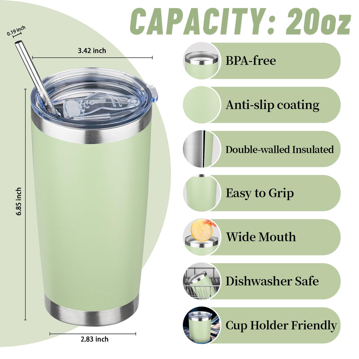 20 oz Tumbler with Lids and Straws (4 Count)