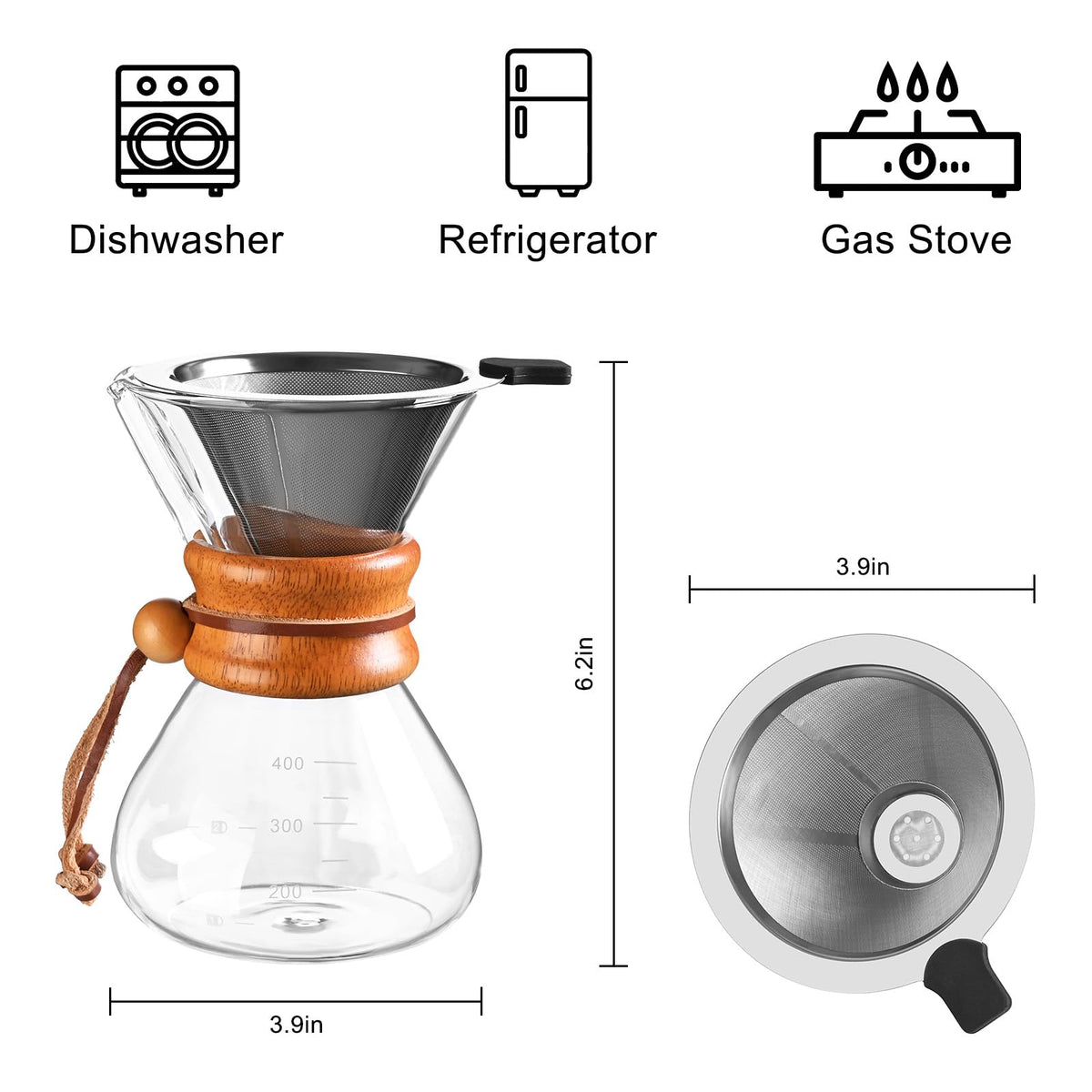 Pour Over Coffee Maker with Stainless Steel Filter Pour Over Coffee Dripper