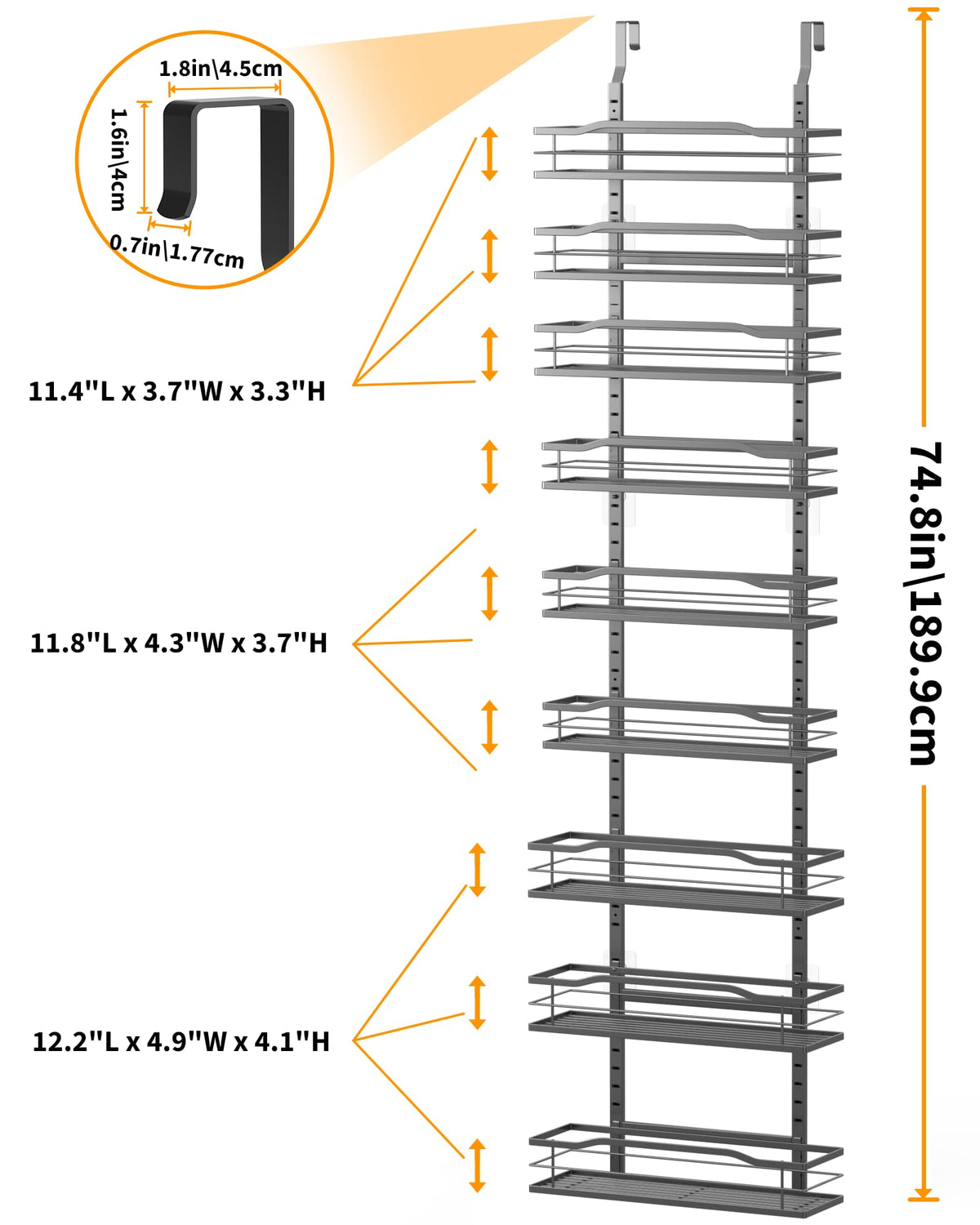 12.2"(W) Narrow 9-Tier Over The Door Pantry Organizer, Pantry Organization and Storage, Black Hanging Basket Wall Spice Rack Seasoning Shelves, Home & Kitchen