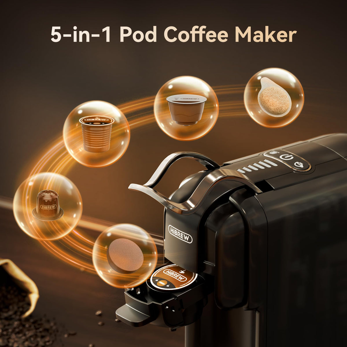 H2B 5-in-1 Pod Coffee Maker for Kcup/Nes/DG/Espresso Powder, Black