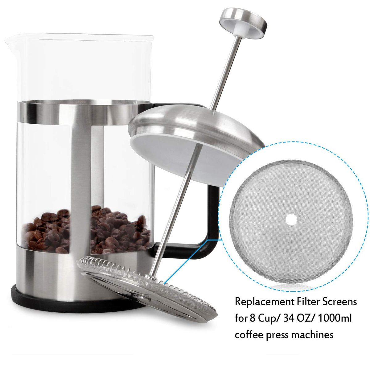 18 Packs French Press Replacement Cafetiere Filter Mesh Screen Coffee French Press Filters (18 Count)