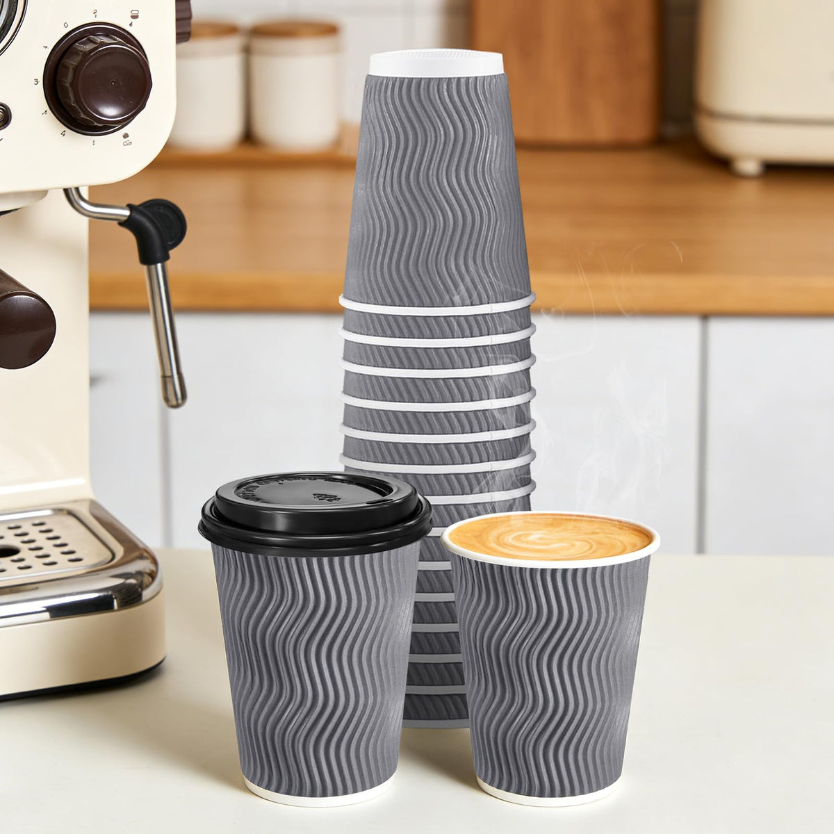 500 Pack 12 oz Paper Coffee Cups with Lids Disposable for Hot Drink (500 Count)