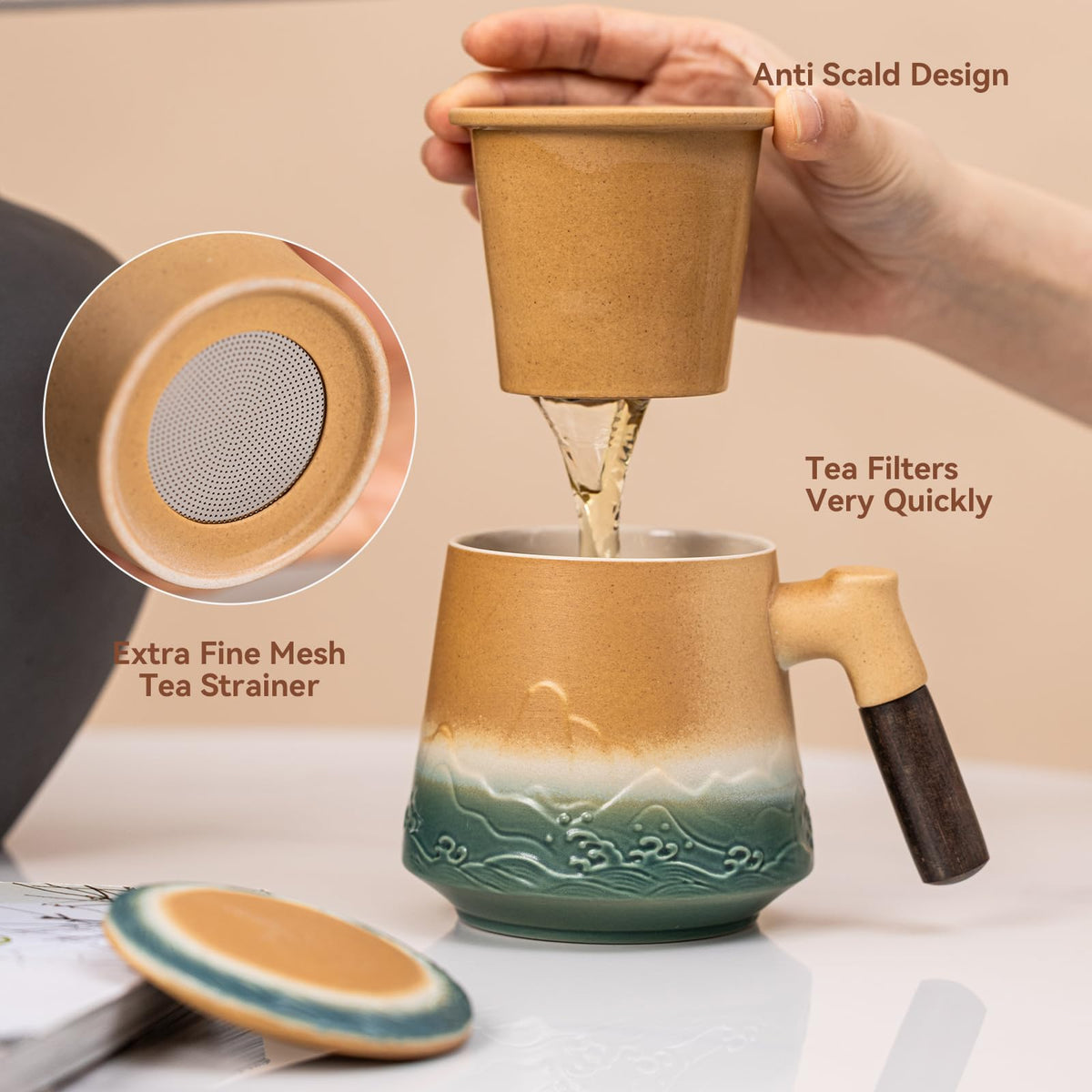 Ceramic Tea Mug with Infuser & Lid