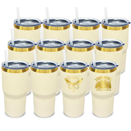 20 oz Tumbler Bulk Stainless Steel Tumblers with Lids and Straws Cream (12 Count)