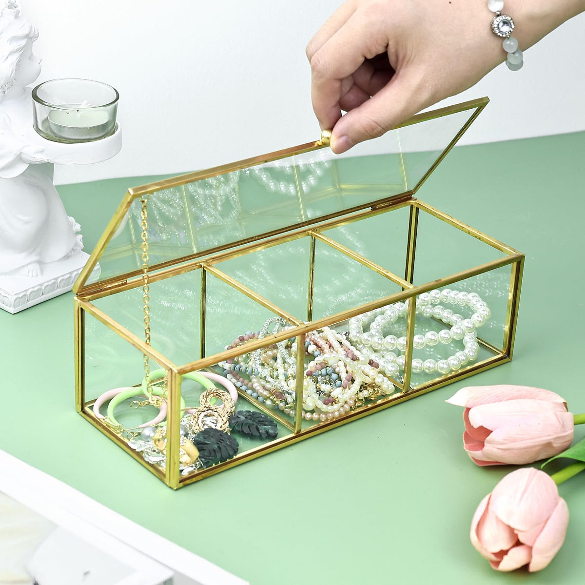 Glass Tea Bag Organizer Countertop Storage Box