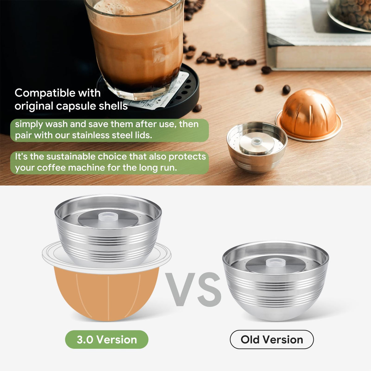 Stainless Steel Reusable Pod Comatible with Vertuo Next +EMPTY Refillable Alumium Coffee Pods (20 Count)