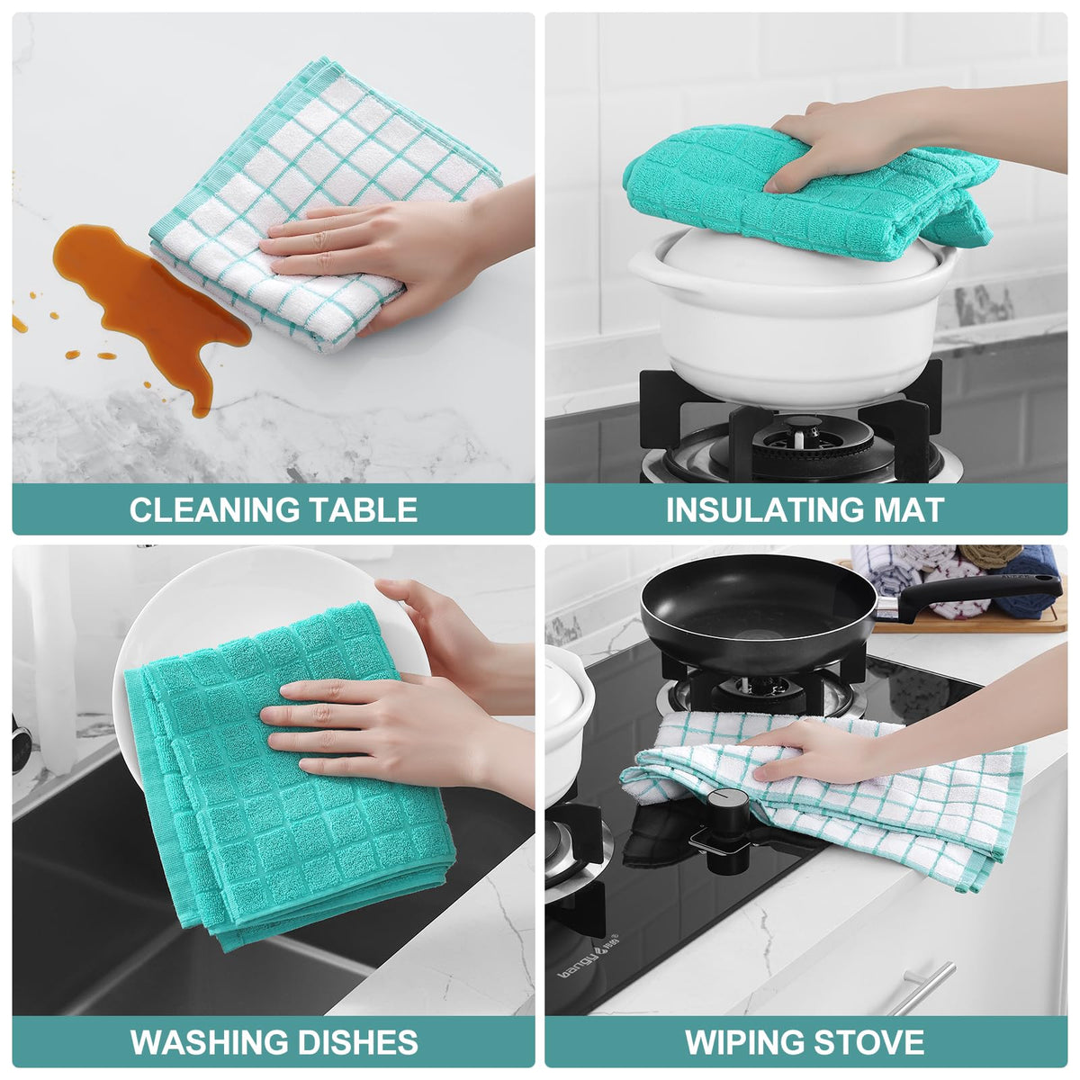 Large Premium Cotton Kitchen Towels 16"x 28" (4 Count)