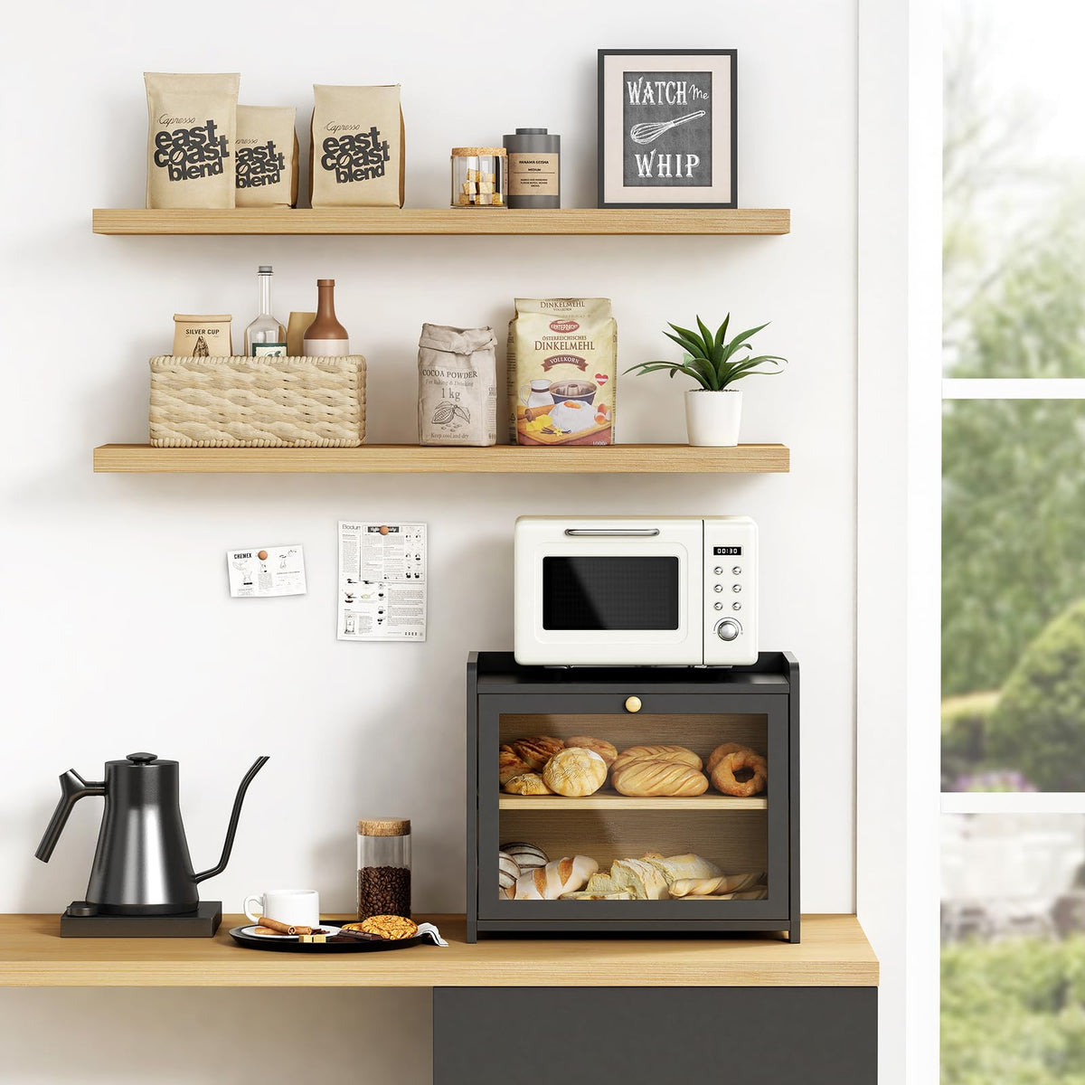 2 Tier Bread Box for Kitchen Countertop Black