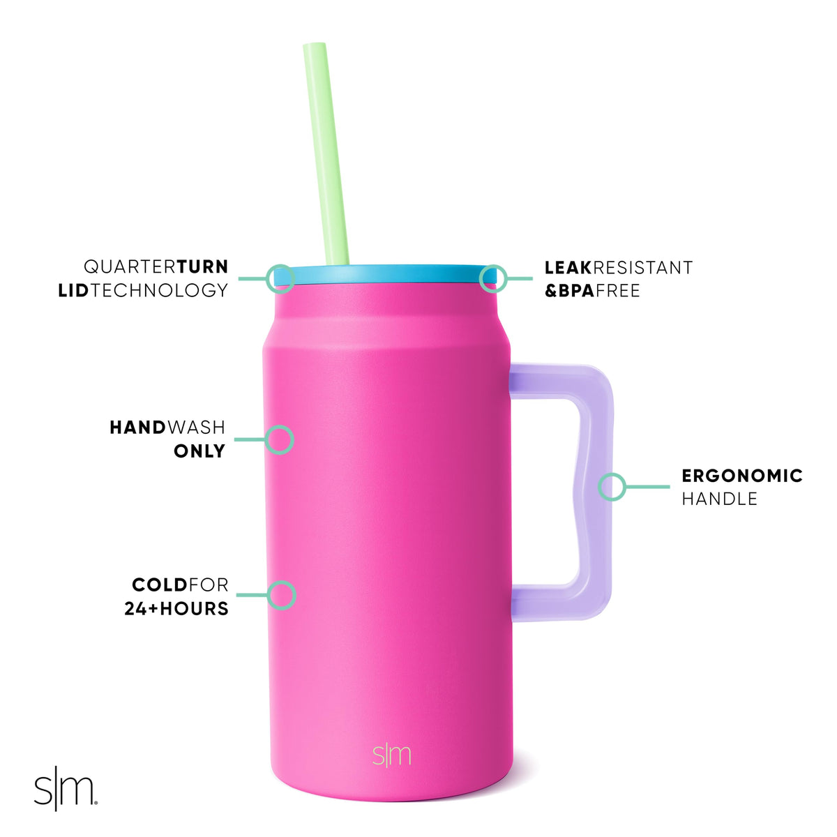 50 oz Mug Tumbler with Handle and Straw Lid