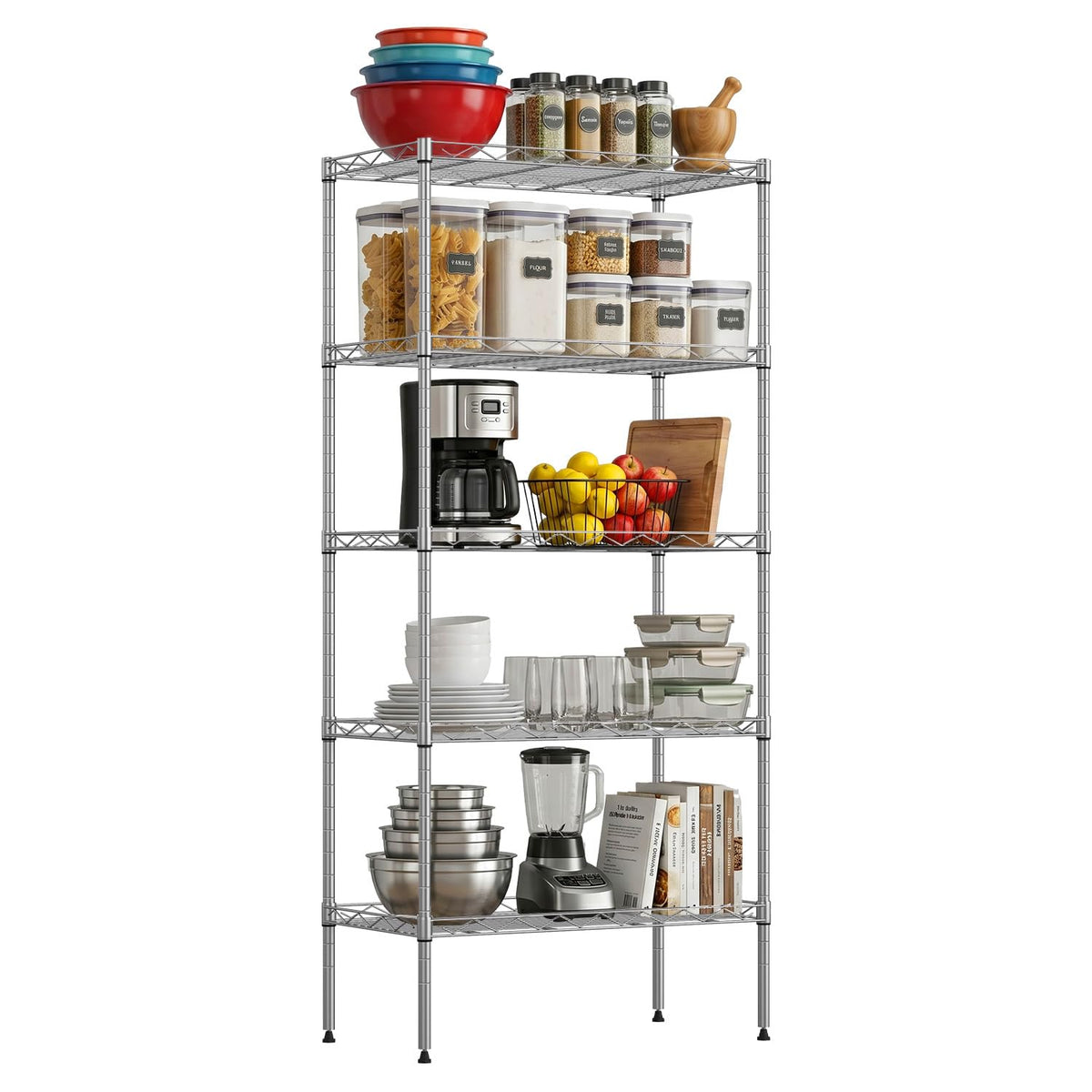 5 Tier 22L x 12W x 48H Pantry Shelves Adjustable Metal Shelves NSF Storage Rack Shelving Units for Kitchen Garage Small Places Commercial