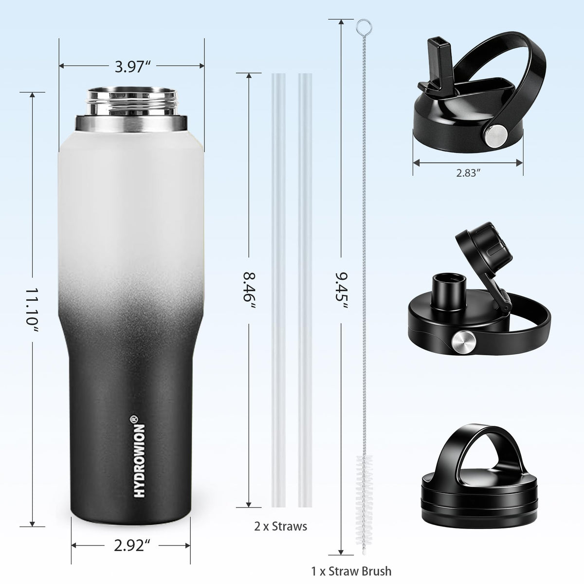 40 oz Insulated Water Bottle with Straw fit in Car Cup Holder