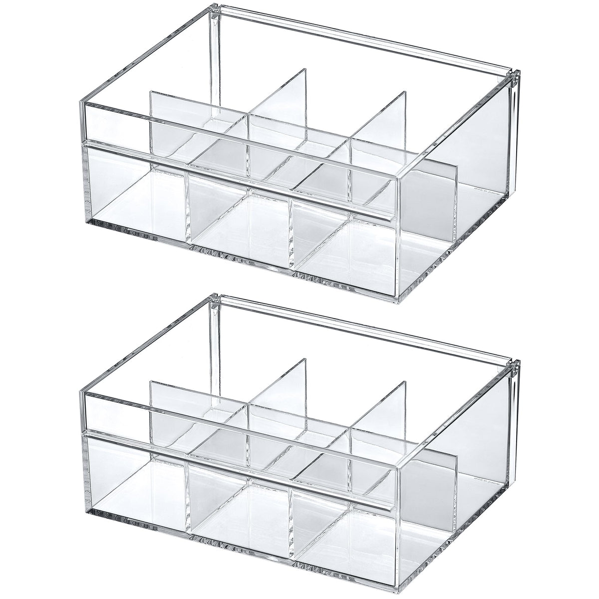 Tea-Rrific - 2-Pack Acrylic 6-Compartment Tea Bag Organizer, Clear Plastic Tea Box, 6-Slot Tea Chest, Perfect Tea Storage Solution for Kitchen Cabinet, Countertop, Pantry, and More (2 Count)