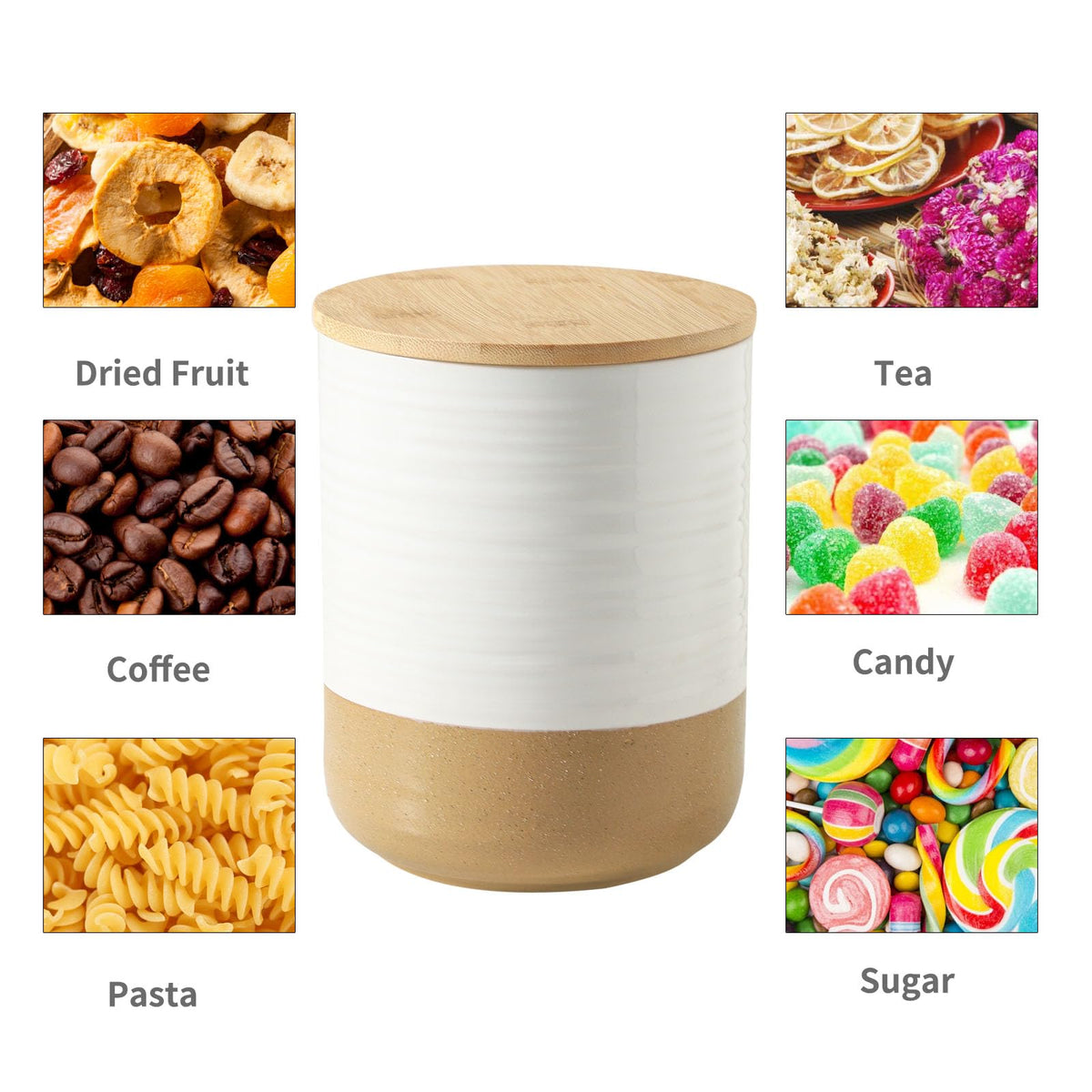 80oz White Ceramic Food Storage Jar with Bamboo Lid