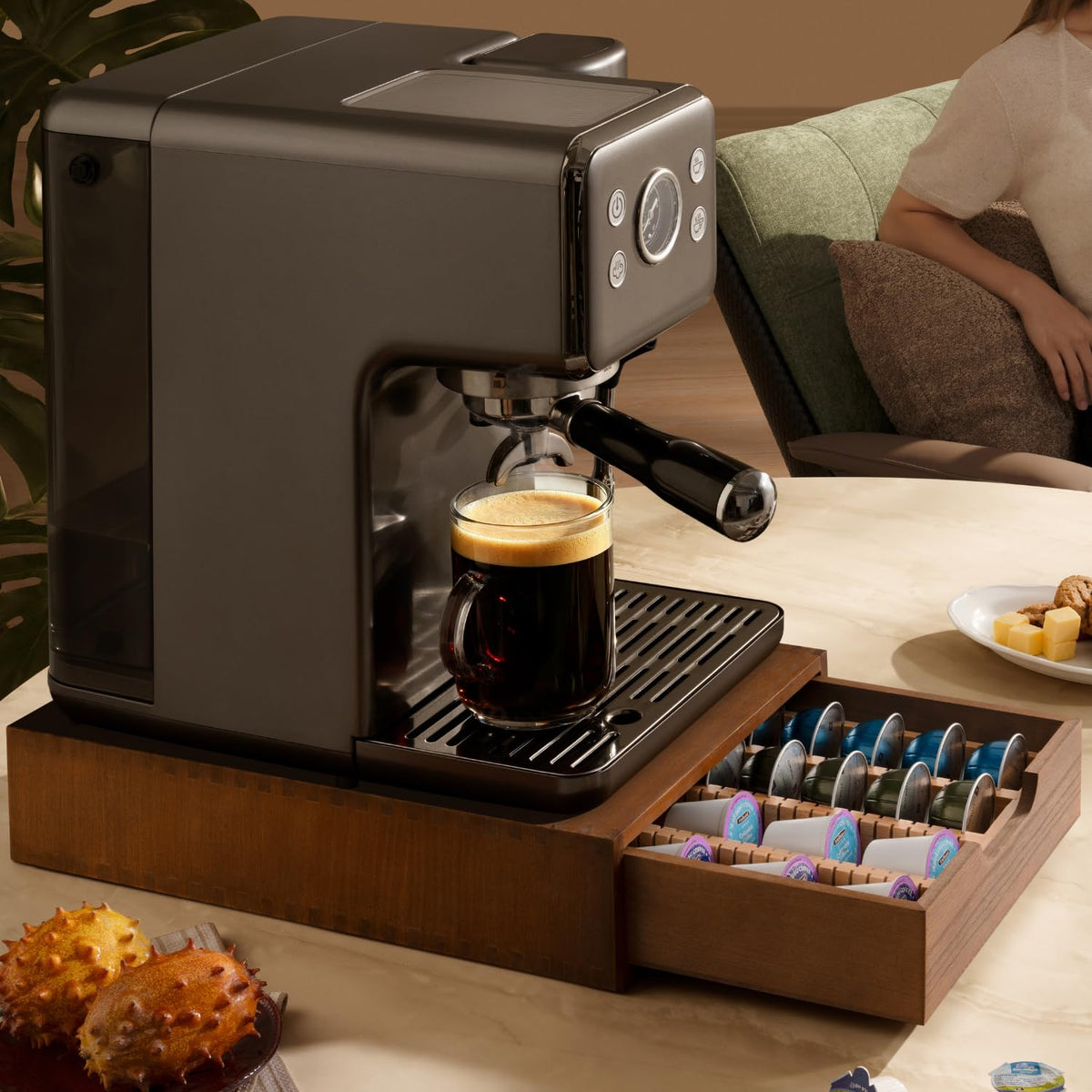 K Cup Holder & Nespresso Capsule Storage Drawer Organizer with Removable Coffee Pod Tray