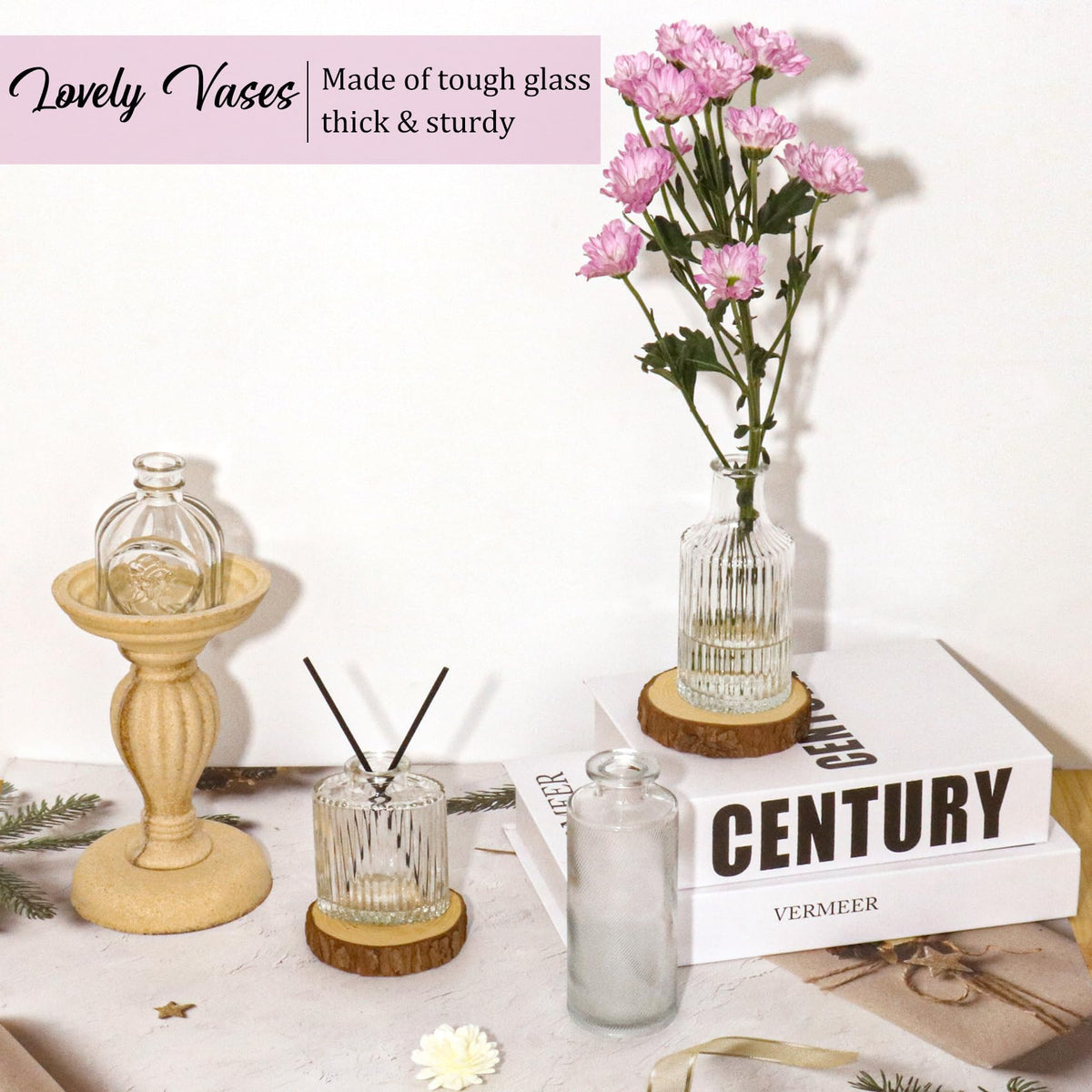 36Pcs Bud Vases Set Small Vintage Glass Bottles Clear Bud Vases in Bulk Multiple Shape Cute Glass Vases for Rustic Wedding Centerpieces Table Decorations and Home Decor (36 Count)