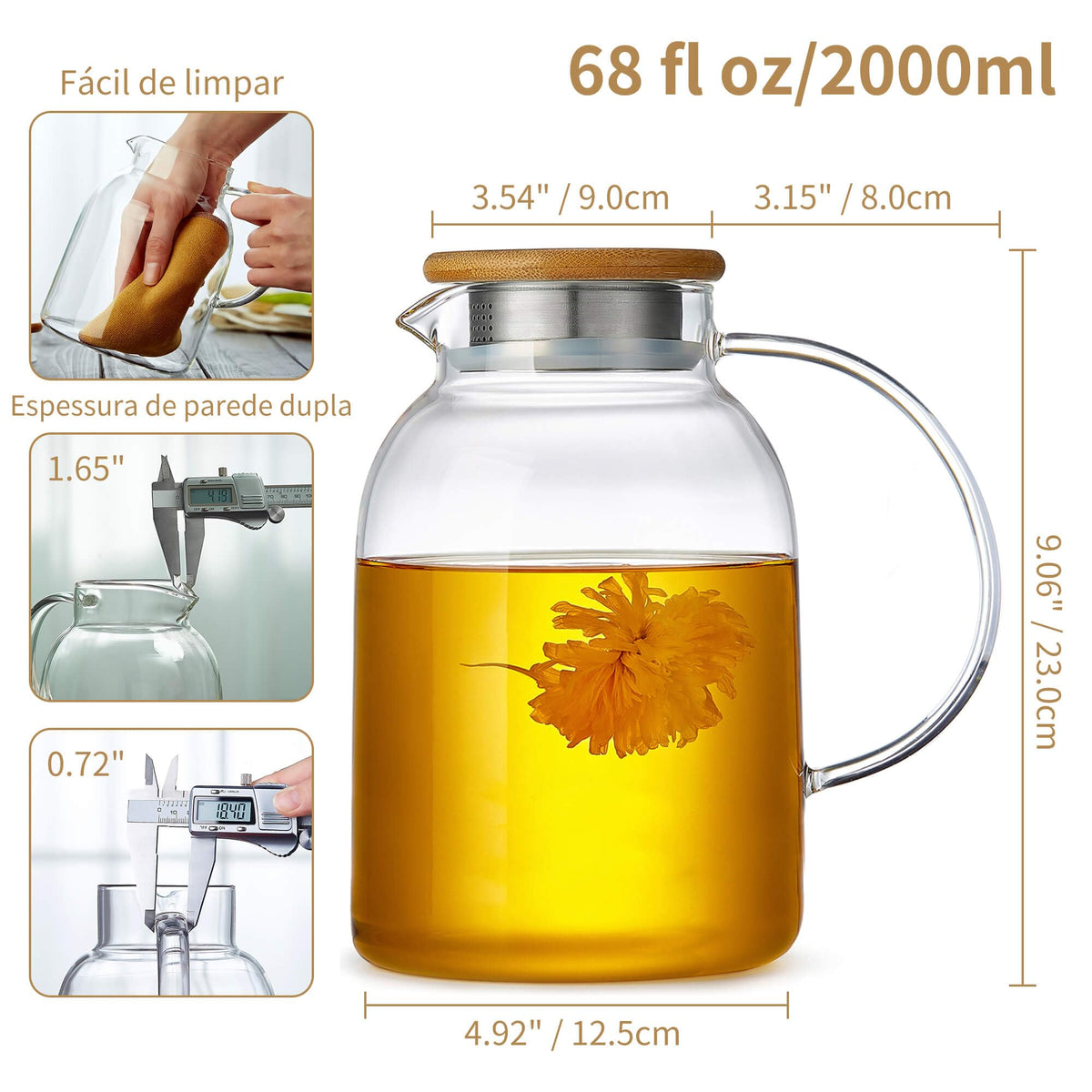 Large Glass Teapot with Infuser (68 Fl Oz)