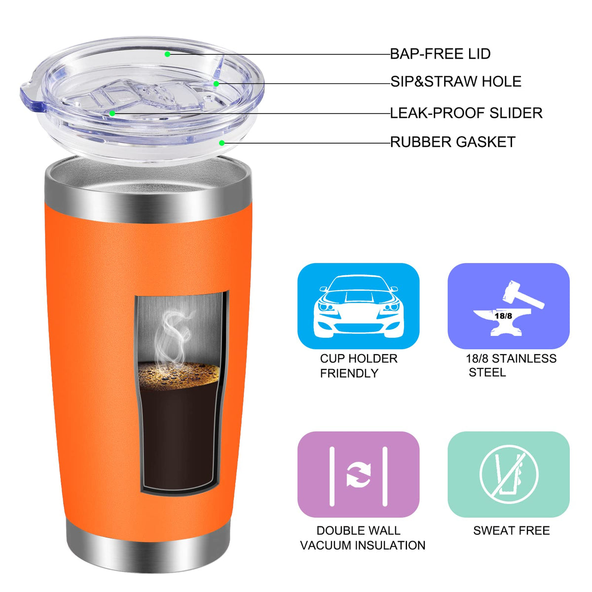 20oz Tumbler with Lid and Straw Stainless Steel Tumbler Cup Bulk Vacuum Insulated Double Wall Travel Coffee Mug Powder Coated Coffee Cup (12 Count)