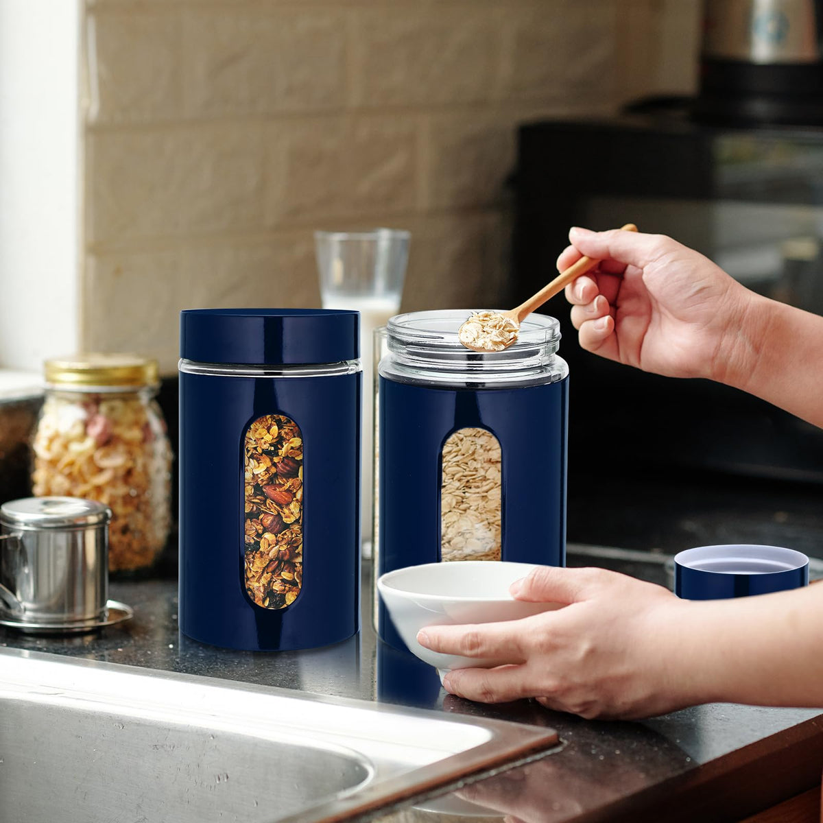 6 Pack 32 oz Airtight Stainless Steel Kitchen Canisters (6 Count)