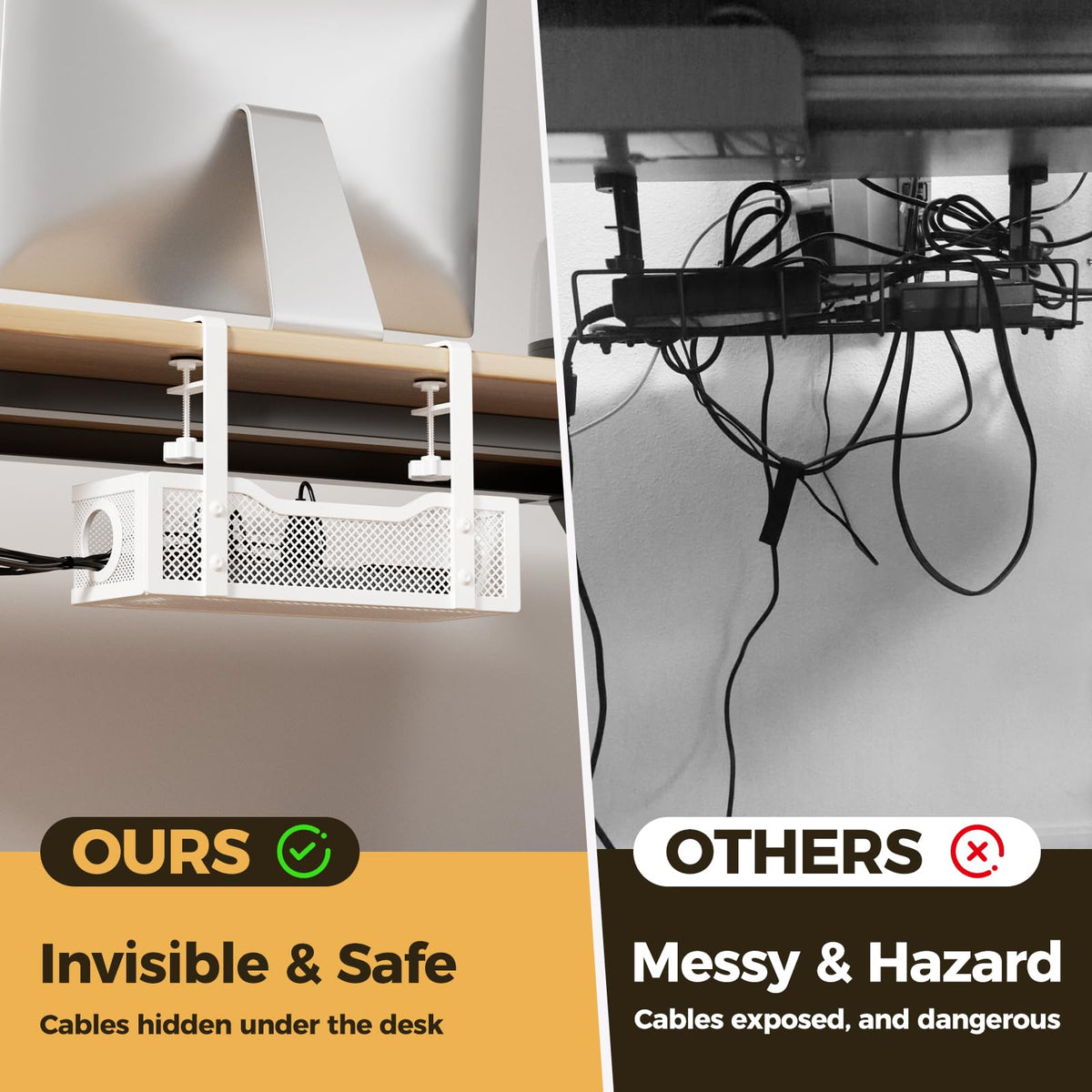 2 Pack Under Desk Cable Management Box White (2 Count)