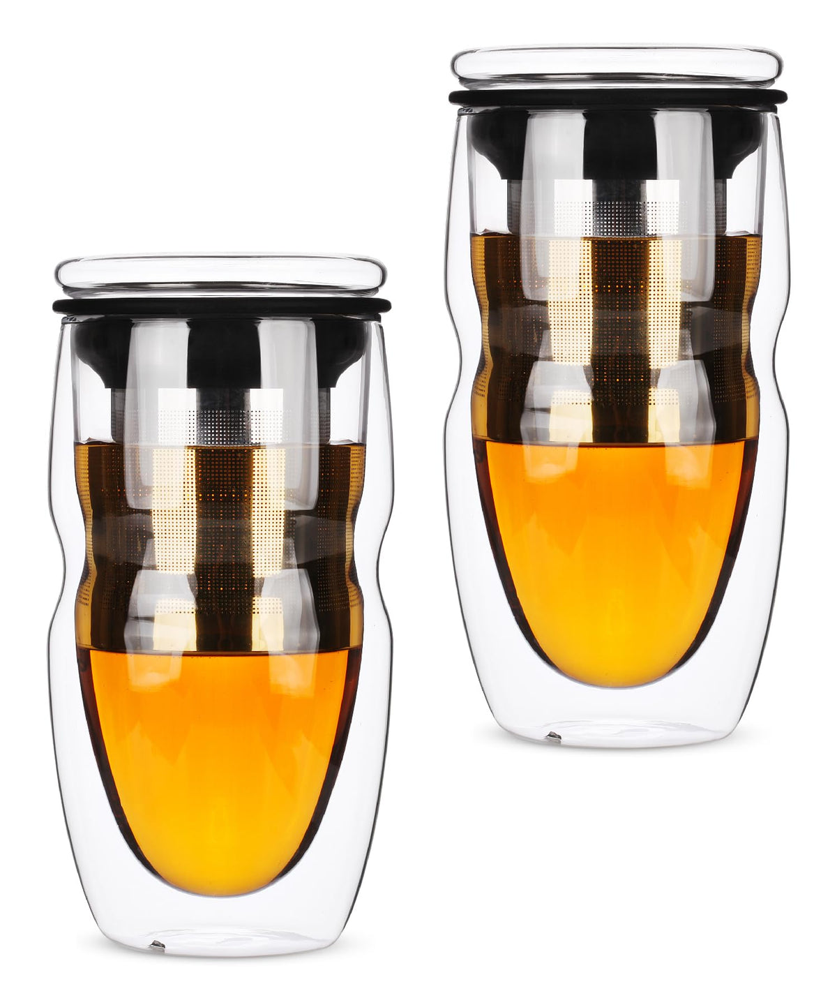 BTaT Double Wall Glass Tea Cup With Stainless Steel Infuser and Lid (2 Count)