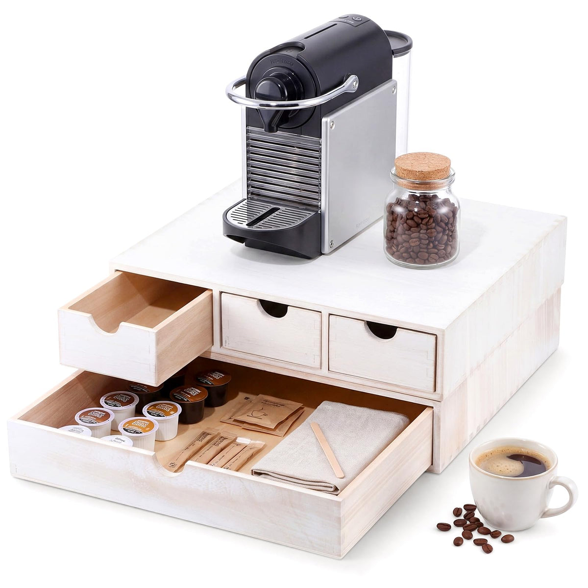1 Pack Wooden Pod Holder Drawer Coffee Box